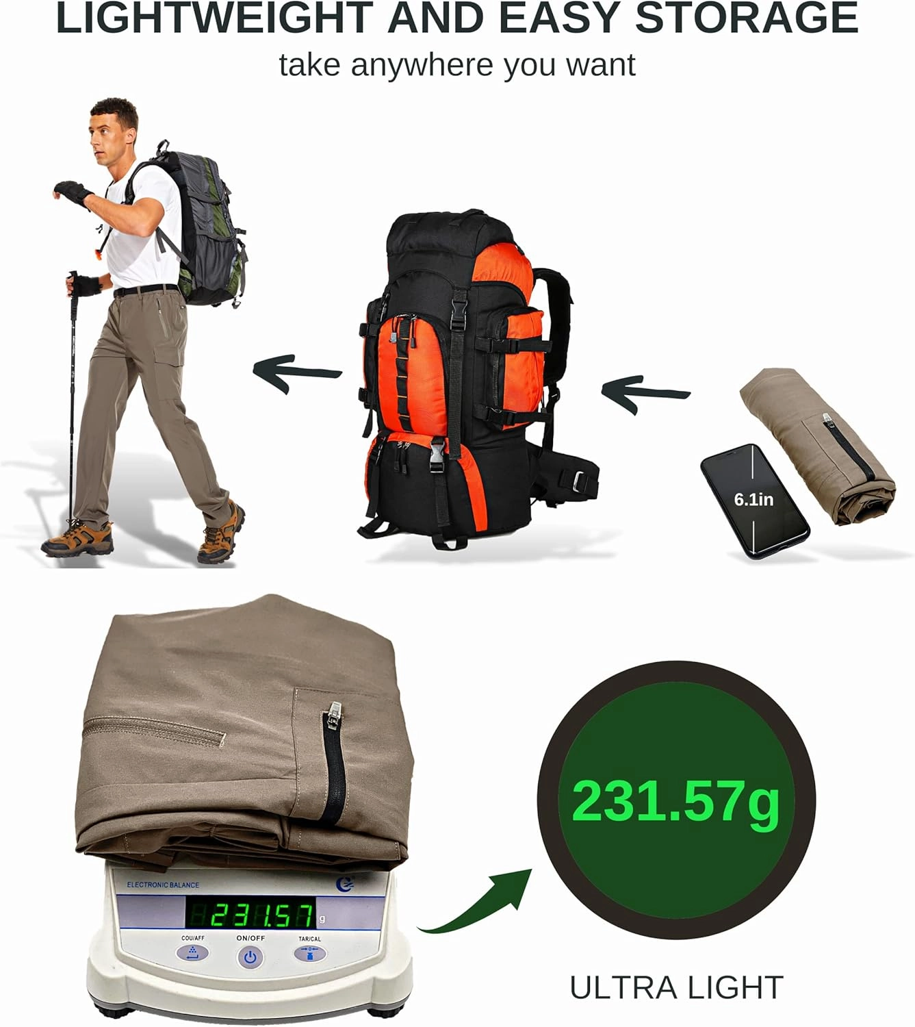 NATUVENIX Hiking Pants for Men, Lightweight Mens Travel Pants Quick Dry Fishing Pants Men Water Resistant Outdoor Pants Work