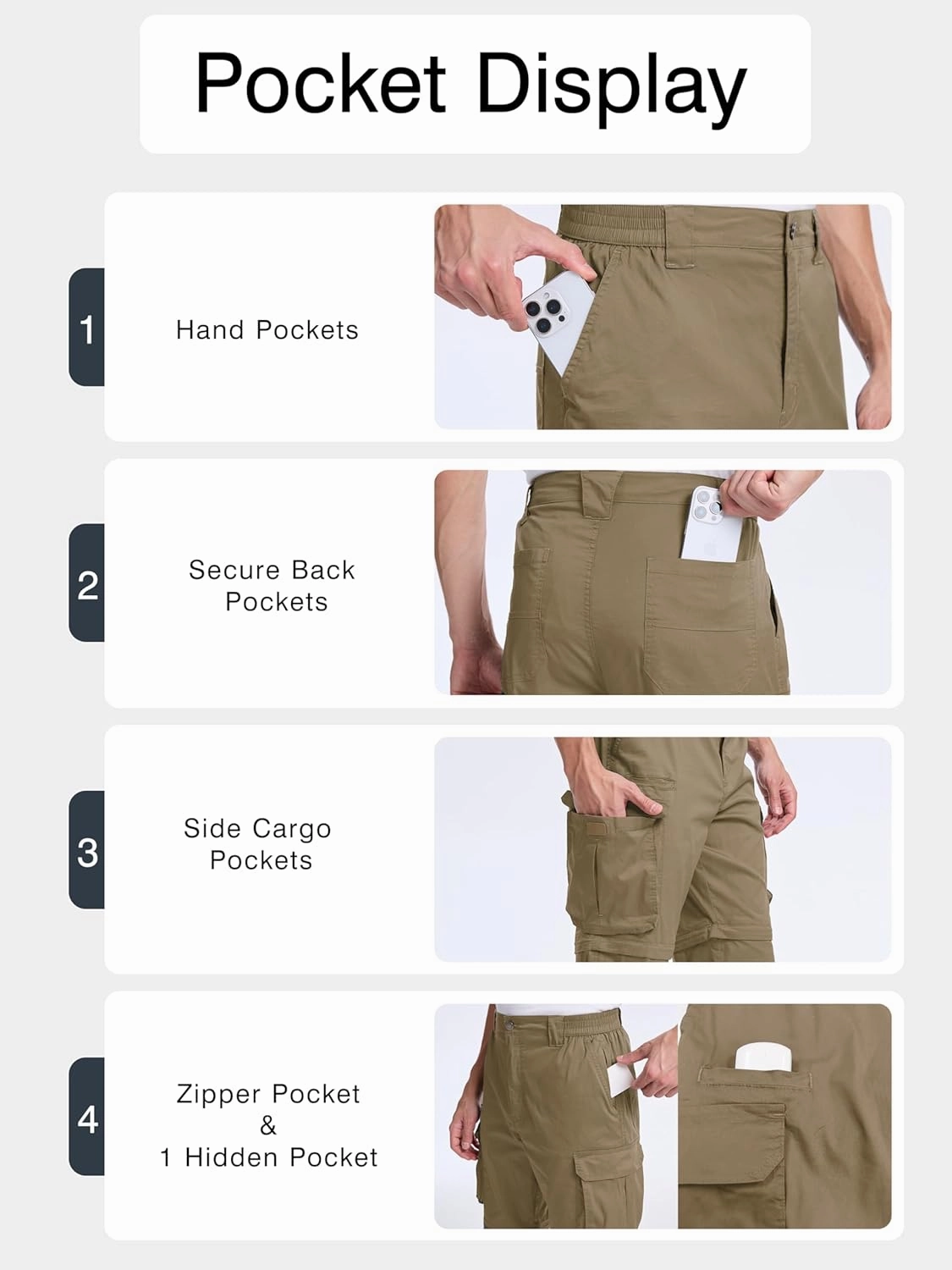 NATUVENIX Hiking Pants Men Quick Dry Convertible Fishing Pants for Men Zip Off Lightweight Mens Cargo Pants Outdoor Travel