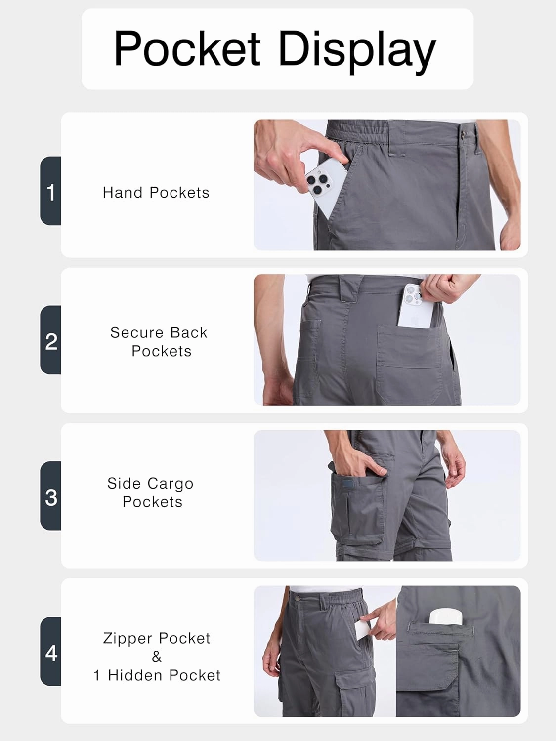 NATUVENIX Hiking Pants Men Quick Dry Convertible Fishing Pants for Men Zip Off Lightweight Mens Cargo Pants Outdoor Travel