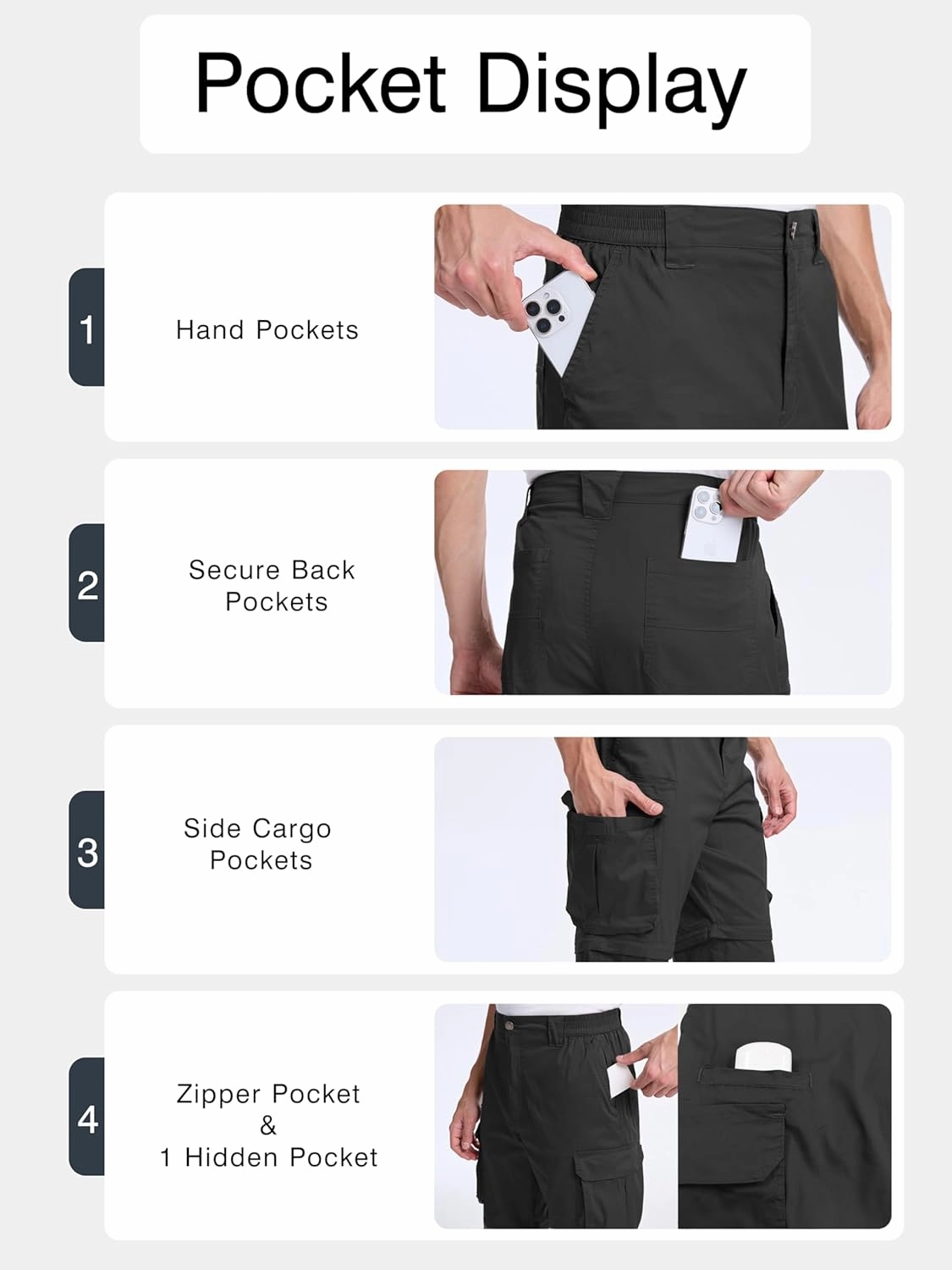 NATUVENIX Hiking Pants Men Quick Dry Convertible Fishing Pants for Men Zip Off Lightweight Mens Cargo Pants Outdoor Travel