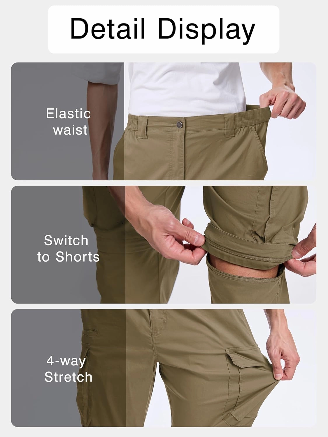 NATUVENIX Hiking Pants Men Quick Dry Convertible Fishing Pants for Men Zip Off Lightweight Mens Cargo Pants Outdoor Travel