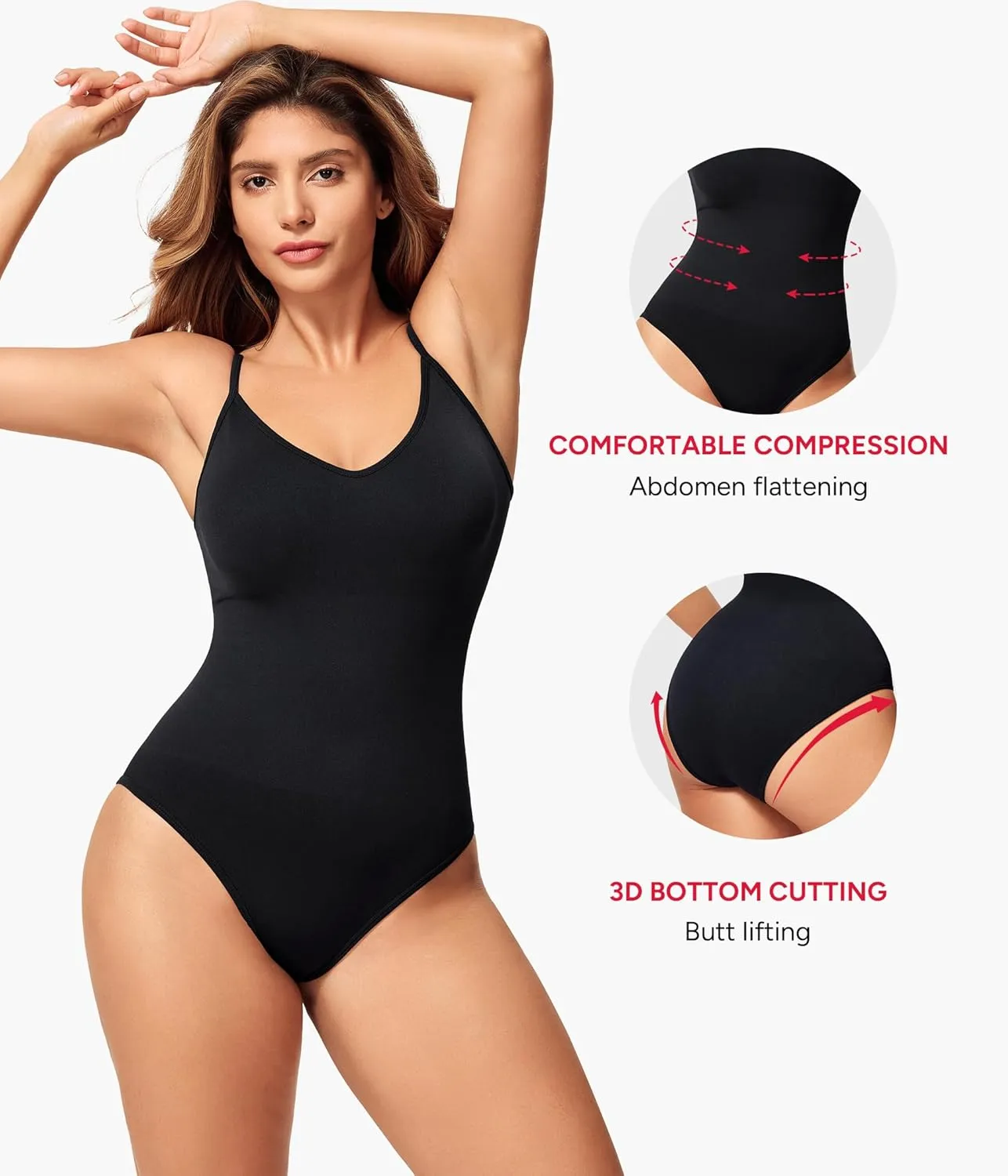 Nebility Bodysuits for Women Tummy Control Body Suits Seamless Shapewear V Neck Body Shaper