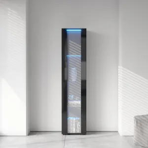 NicBex Storage Cabinet Modern Pantry Cabinet Freestanding Kitchen Pantry Cabinet Side Cabinet with Aluminum Strip Lamp with Large Storage Space for Kitchen, Dining Room, Living Room, Black