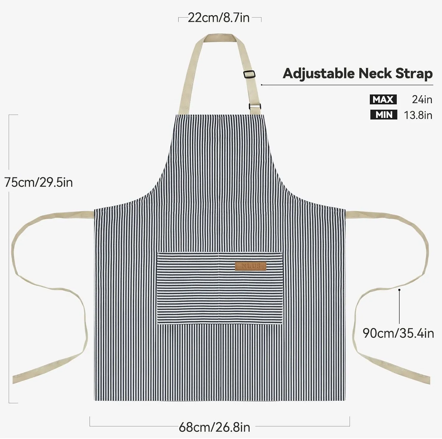NLUS 2 Pcs Kitchen Cooking Aprons, Poly/Cotton Blend Adjustable Soft Bib Stripe Aprons with 2 Pockets for Women Men Chef (Blue Pinstripes/Black Pinstripes)