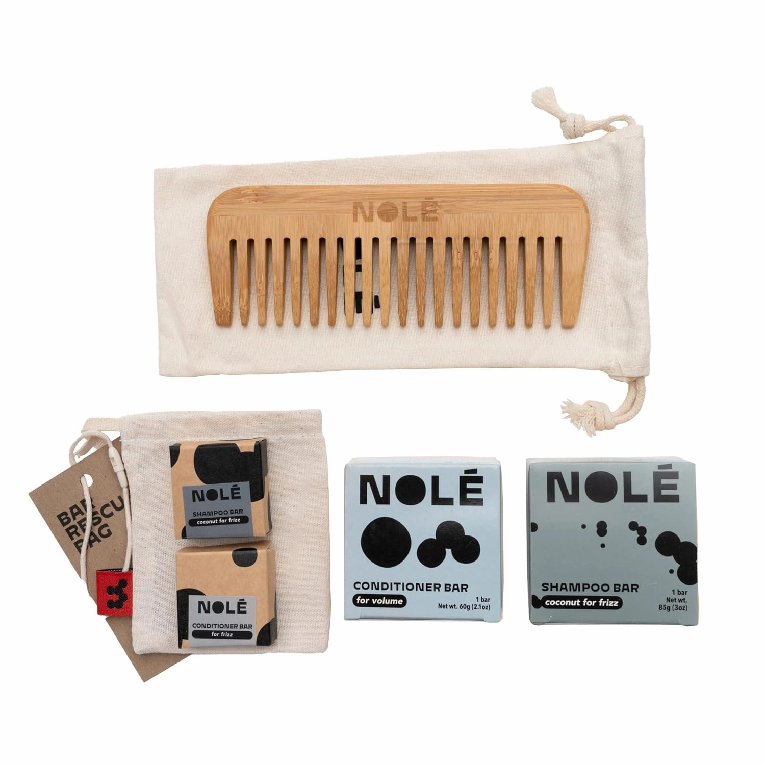 NOLE CARE Coconut Haircare Essential Set - Bar Shampoo and Conditioner, Moisturizes Frizzy Hair, Protects for Sleek Look, Perfect for Gifting, Sustainable, 100% Plastic-Free Packaging