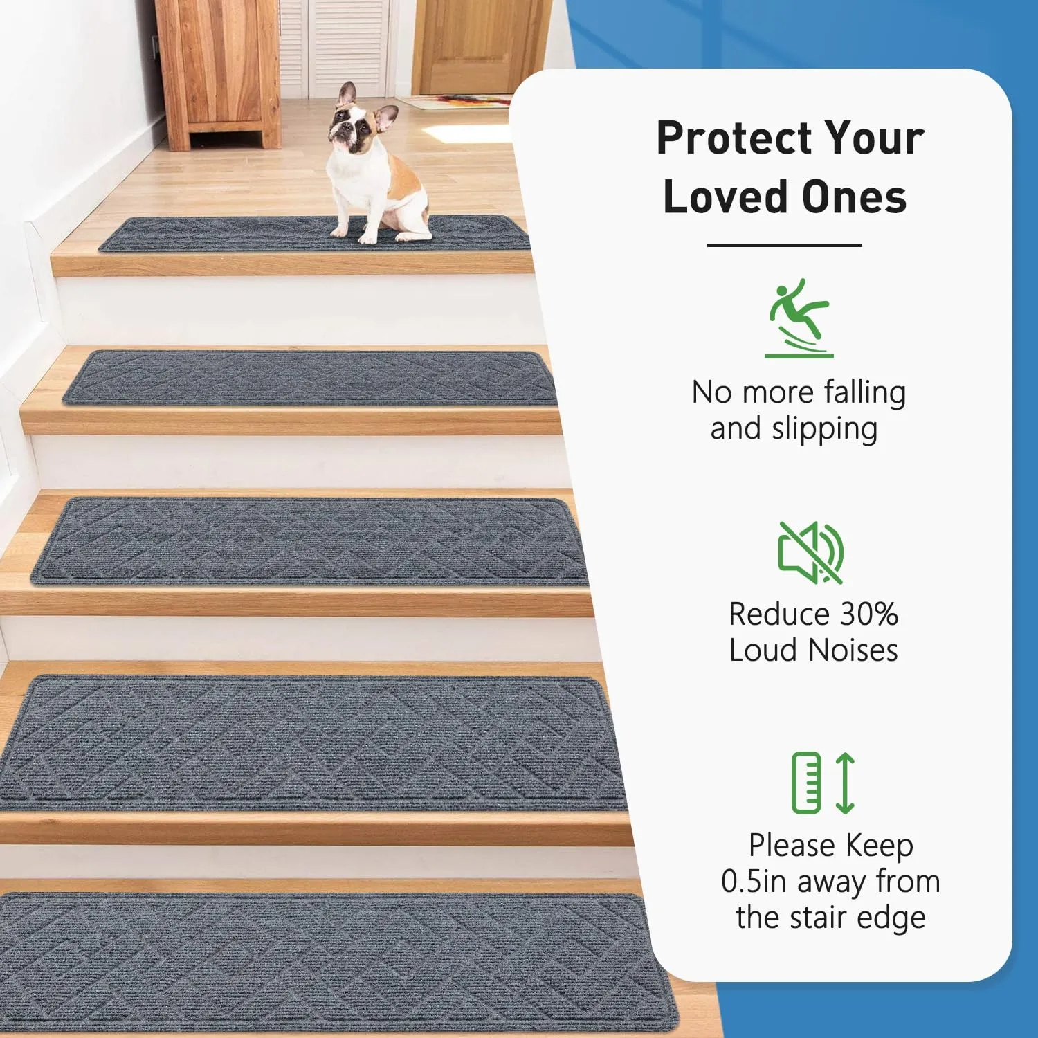 Non Slip Stair Treads for Wooden Steps,15 Pack 8" X 30" Stairs Carpet Treads Indoor with Reusable Peel and Stick Adhesive for Kids Elders and Pets