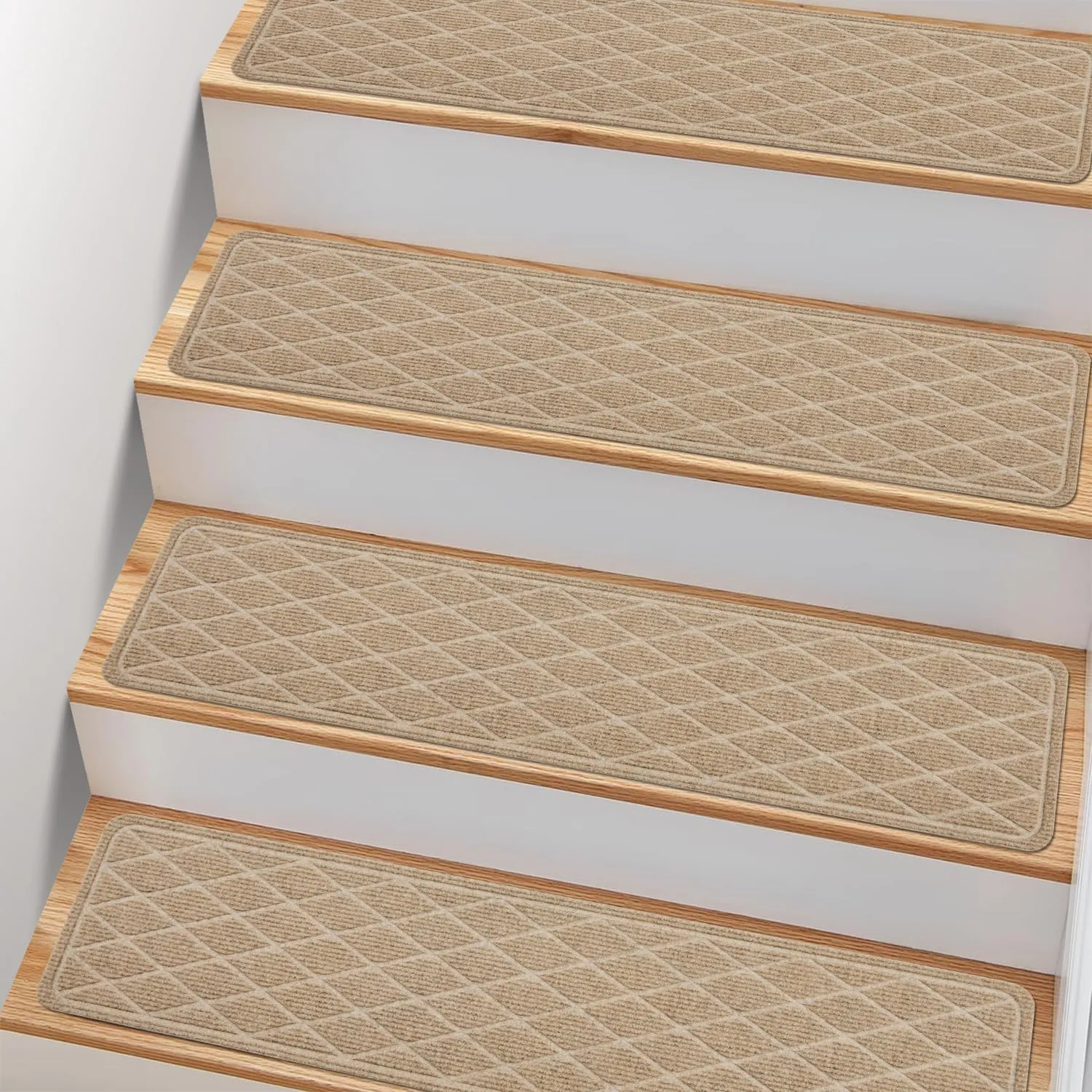 Non Slip Stair Treads for Wooden Steps,15 Pack 8" X 30" Stairs Carpet Treads Indoor with Reusable Peel and Stick Adhesive for Kids Elders and Pets,Polyester TPR Backing