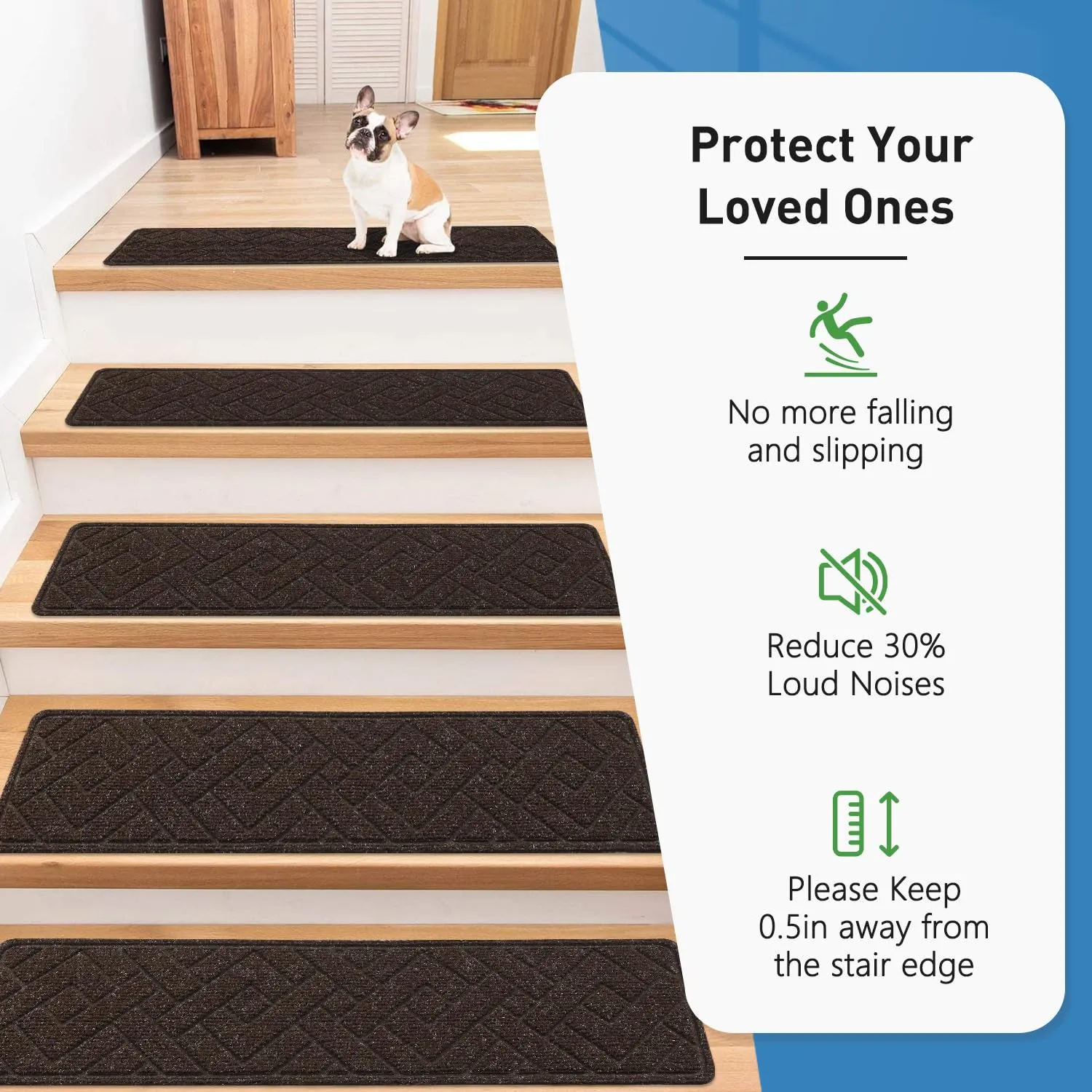 Non Slip Stair Treads for Wooden Steps,15 Pack 8" X 30" Stairs Carpet Treads Indoor with Reusable Peel and Stick Adhesive for Kids Elders and Pets,Polyester TPR Backing