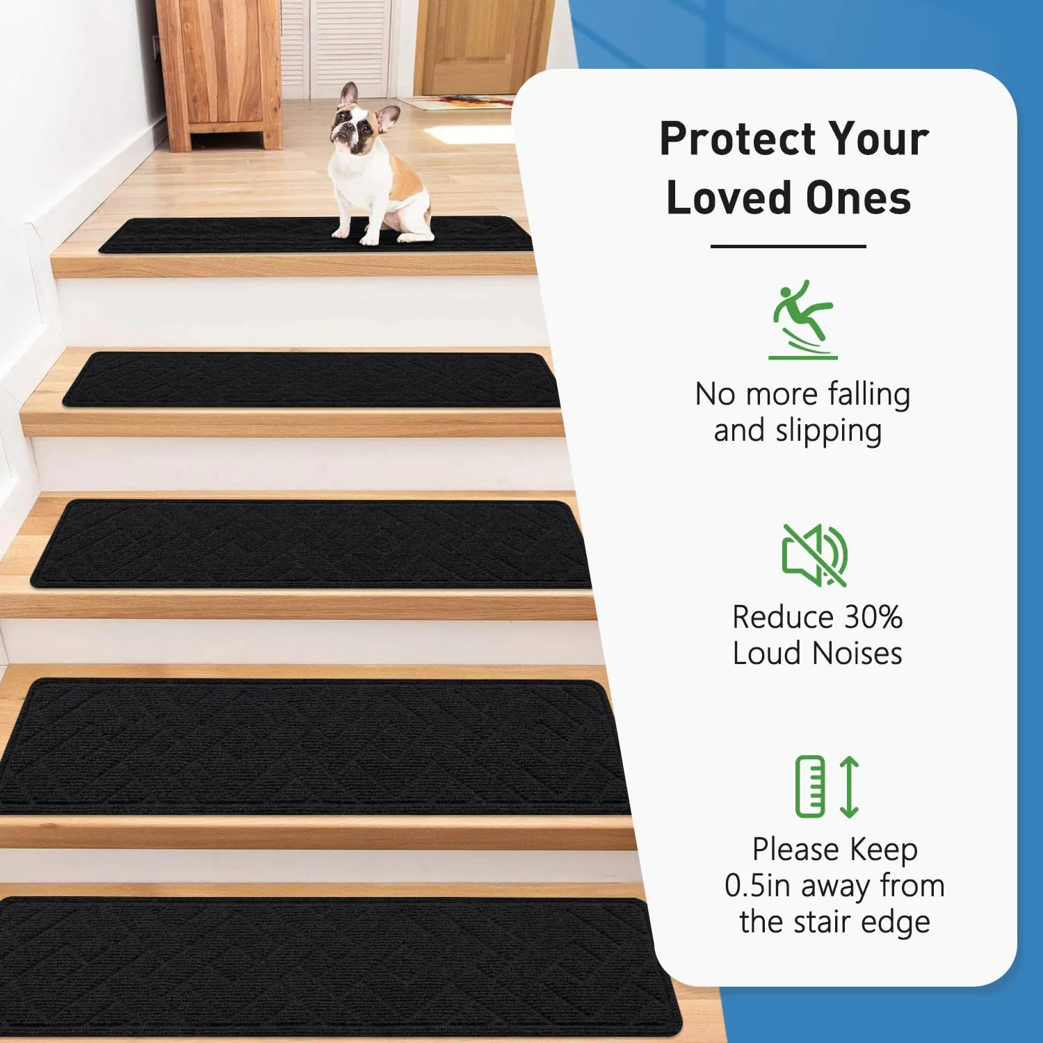 Non Slip Stair Treads for Wooden Steps,15 Pack 8" X 30" Stairs Carpet Treads Indoor with Reusable Peel and Stick Adhesive for Kids Elders and Pets,Polyester TPR Backing