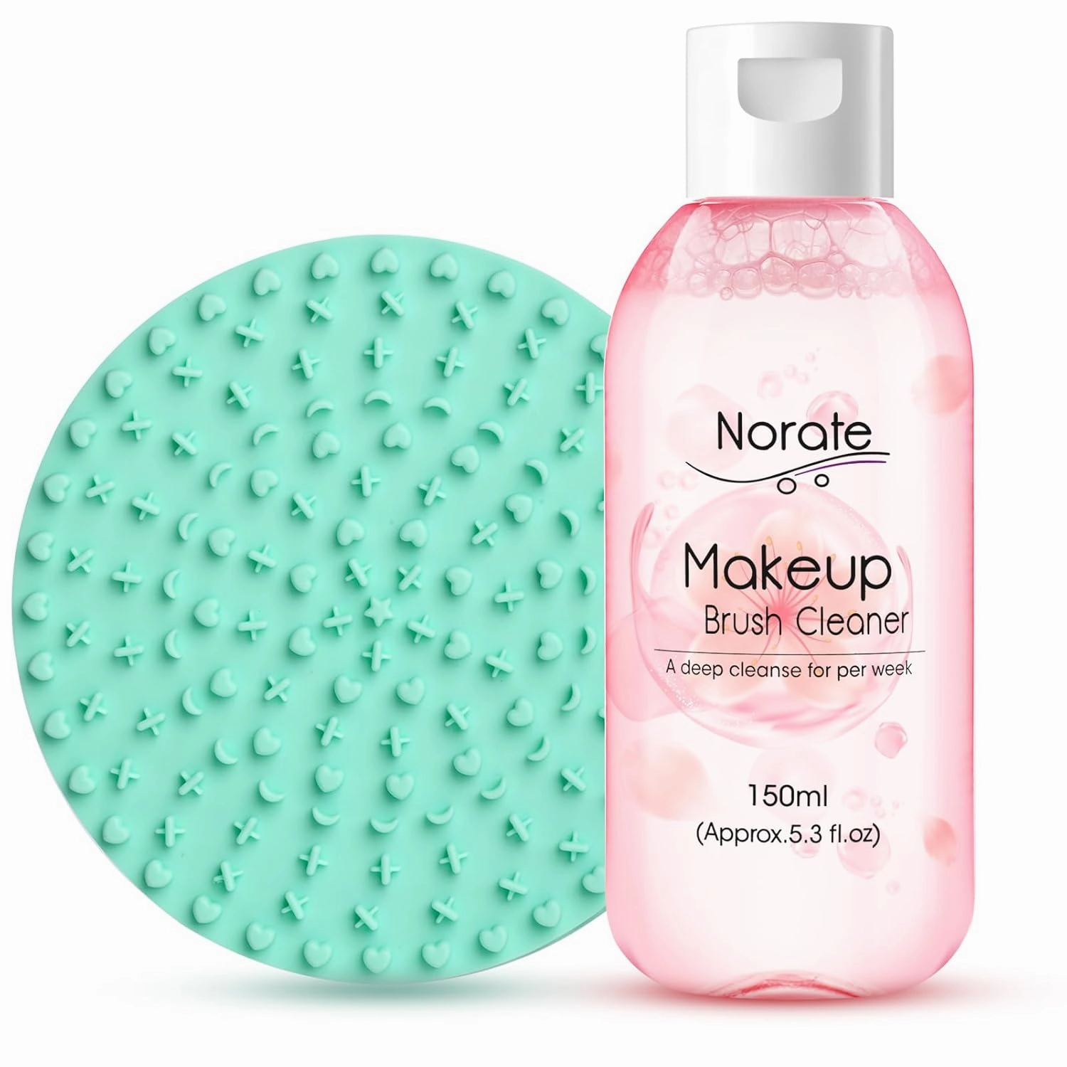 Norate Makeup Brush Cleaner, Make Up Brush Cleaner Solution   Makeup Brush Cleansing Pad, Brush Cleaner Mat, Makeup Cleaner for Brushes, Deep Clean Shampoo, Gentle Formula Cruelty Free, 2 Piece Set