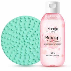 Norate Makeup Brush Cleaner, Make Up Brush Cleaner Solution   Makeup Brush Cleansing Pad, Brush Cleaner Mat, Makeup Cleaner for Brushes, Deep Clean Shampoo, Gentle Formula Cruelty Free, 2 Piece Set