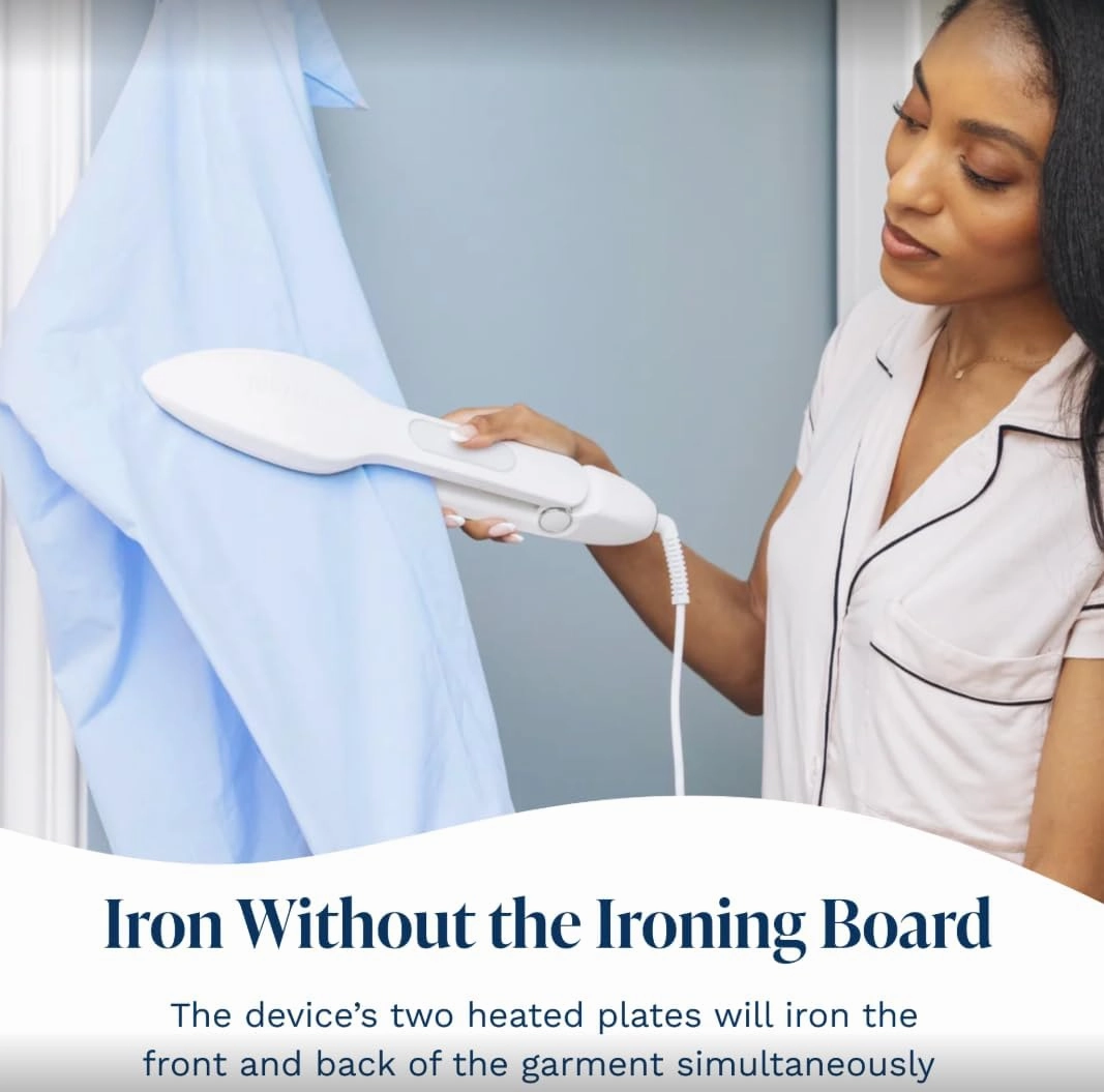 Nori Press Travel Steam Iron - Handheld Iron With Optional Steam Feature - No Ironing Board Required - Easy to Use w/ 6 Fabric Settings - Removes Wrinkles - White