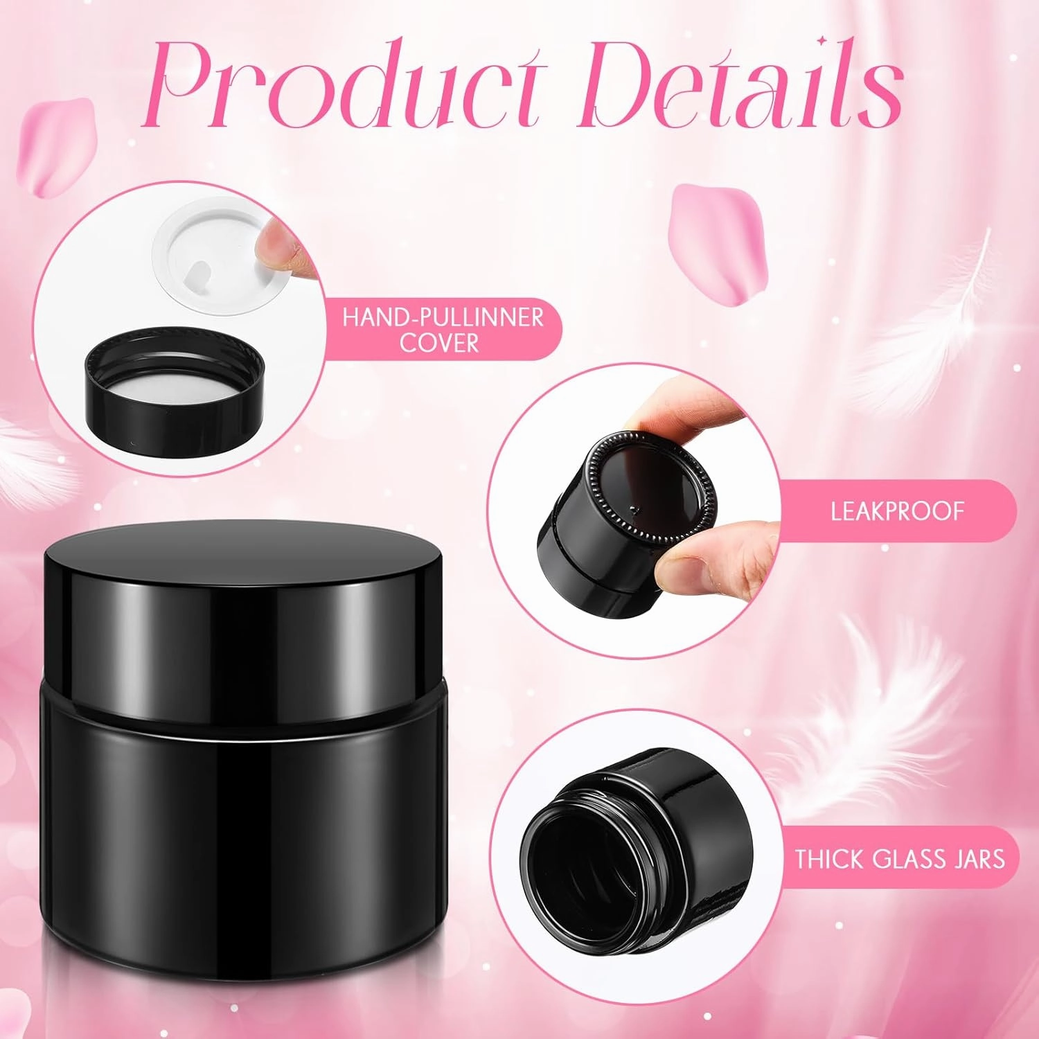 Norme 140 Pack 10ml Glass Jars with Lids Glass Cosmetic Containers Small Empty Sample Jars with Leakproof Lids for Lip Scrub Balm, Lotion, Cream, Oil, Wax, Makeup, Cosmetic(Black)