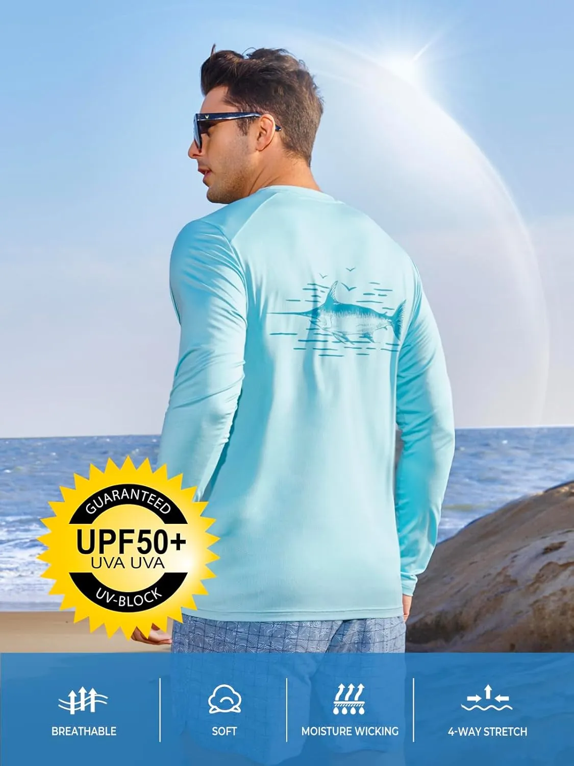 NORTHYARD Men's UPF 50  Sun Protection Shirts Long Sleeve Fishing Swim Beach Rash Guard UV Lightweight Quick Dry T-Shirt