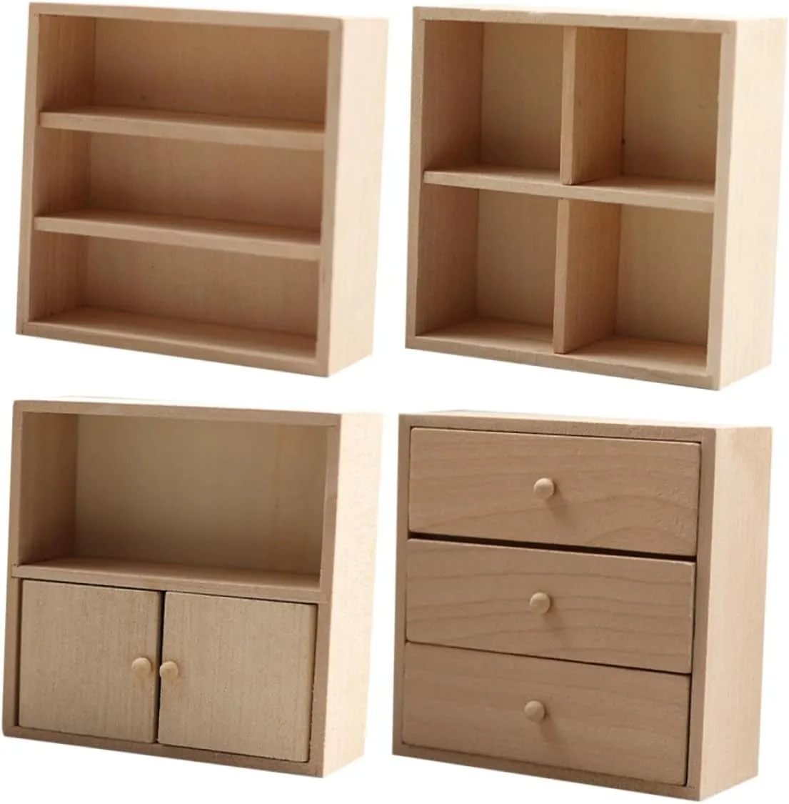 NUOBESTY 4pcs Realistic Dollhouse Furniture Miniature Wooden Cabinet Accessories for DIY Dollhouse Bedroom Kitchen Decor for Creative Play and Home Display
