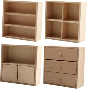NUOBESTY 4pcs Realistic Dollhouse Furniture Miniature Wooden Cabinet Accessories for DIY Dollhouse Bedroom Kitchen Decor for Creative Play and Home Display