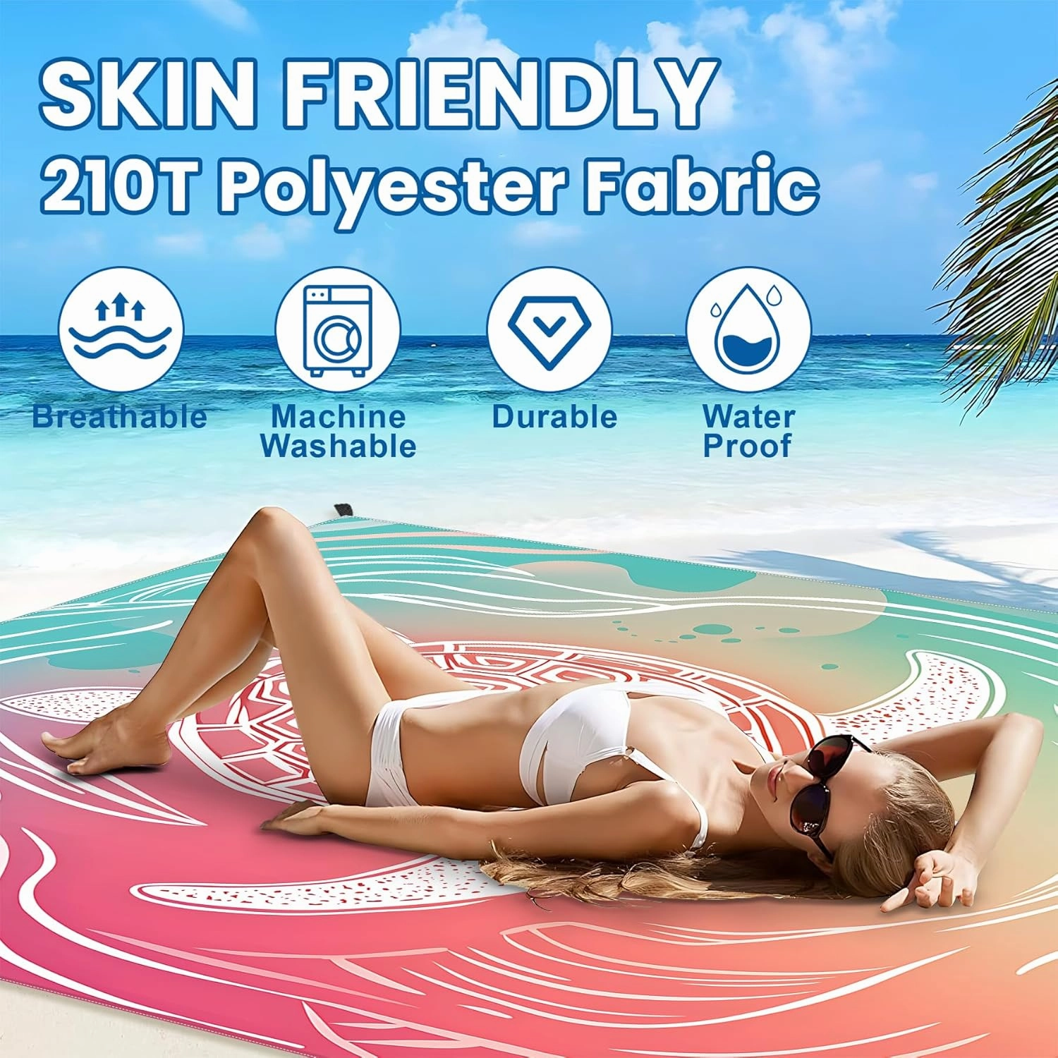 NYZE Beach Blanket Waterproof Sandproof Extra Large Picnic Beach Mat for 1-8 Adults Durable Outdoor Mat with Stakes for Beach Travel Camping Hiking 78X86in