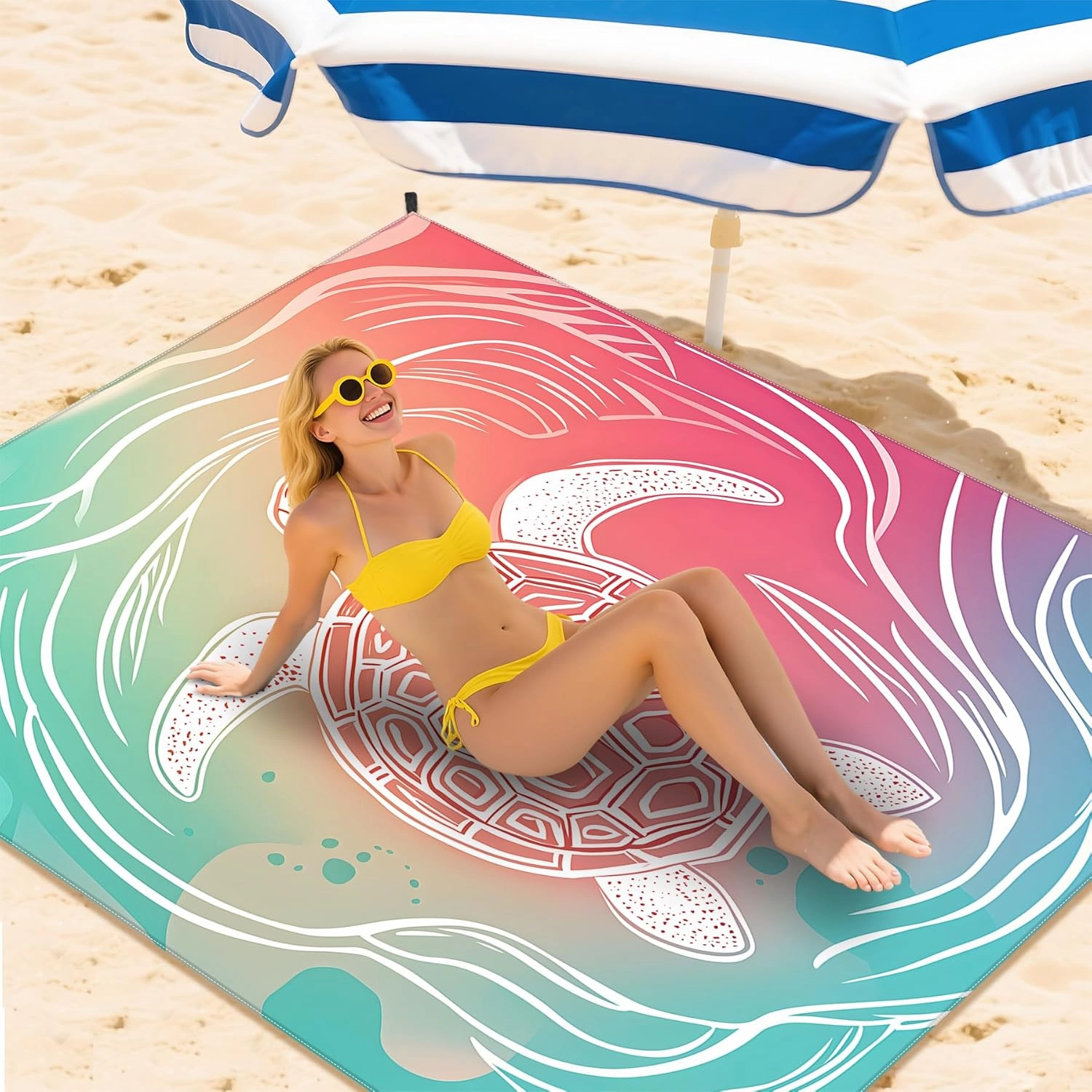 NYZE Beach Blanket Waterproof Sandproof Extra Large Picnic Beach Mat for 1-8 Adults Durable Outdoor Mat with Stakes for Beach Travel Camping Hiking 78X86in