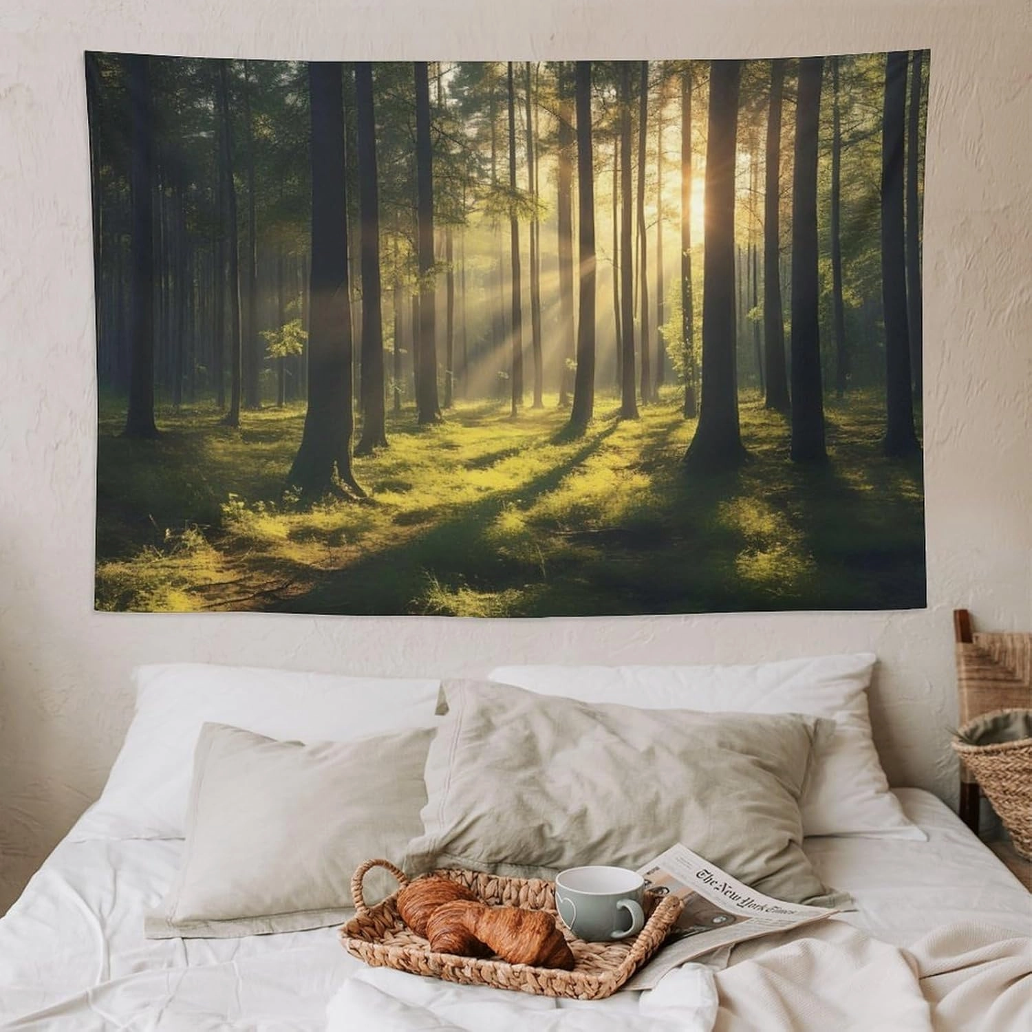 OACPCAO Forest Tapestry Wall Hanging Decor, Art Aesthetic Blanket - Large Polyester Backdrop for Bedroom, Living Room, Dorm (Forest Sun, 60"x90")