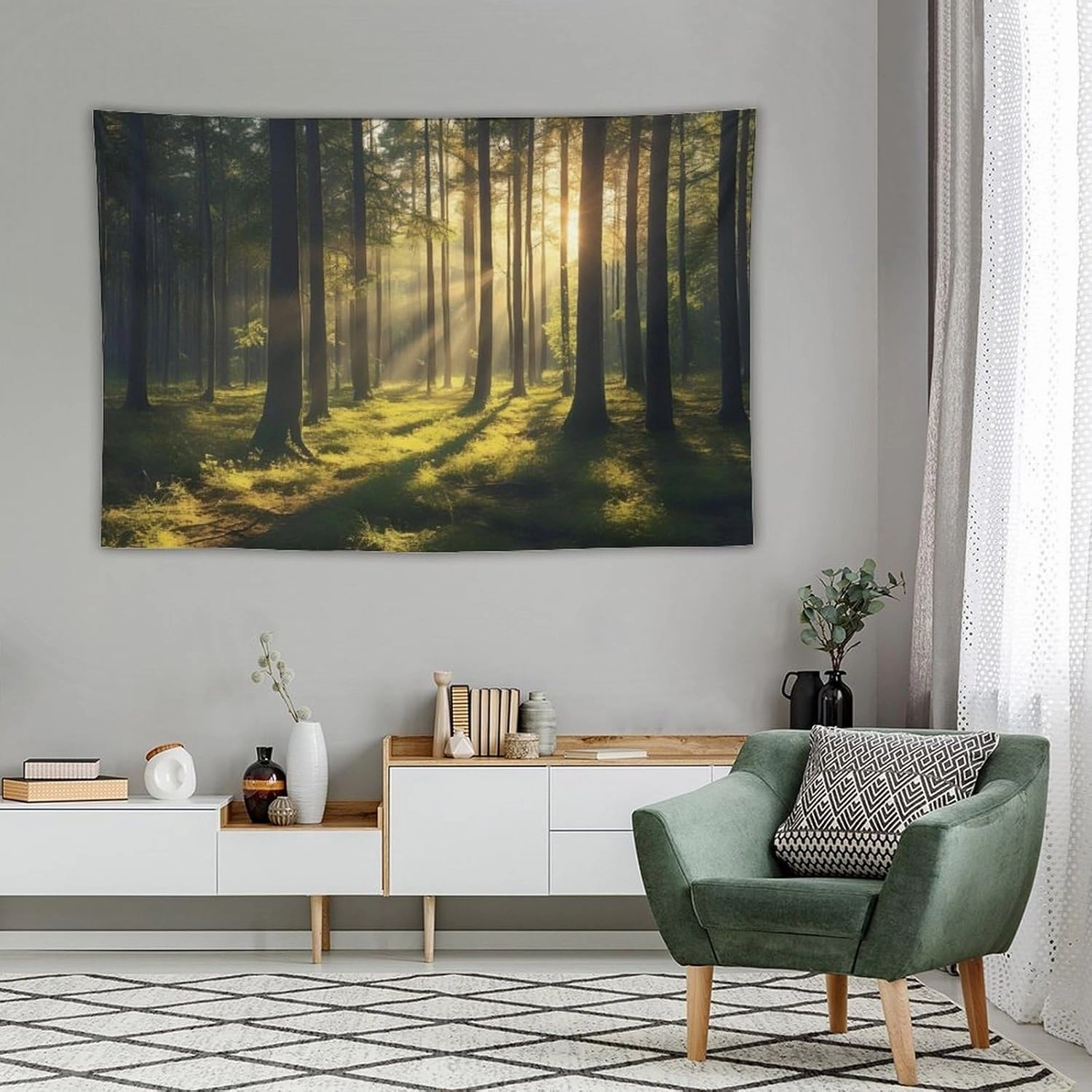 OACPCAO Forest Tapestry Wall Hanging Decor, Art Aesthetic Blanket - Large Polyester Backdrop for Bedroom, Living Room, Dorm (Forest Sun, 60"x90")