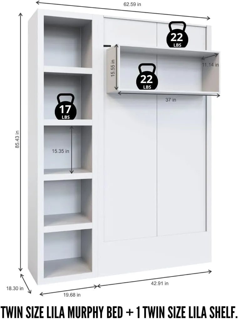 Oakland Living Easy-Lift Twin Murphy Wall Bed in Natural Brown Wood Grain with Bookshelf