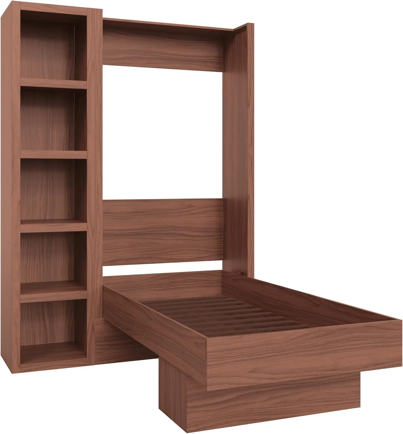 Oakland Living Easy-Lift Twin Murphy Wall Bed in Natural Brown Wood Grain with Bookshelf