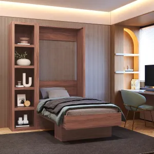 Oakland Living Easy-Lift Twin Murphy Wall Bed in Natural Brown Wood Grain with Bookshelf