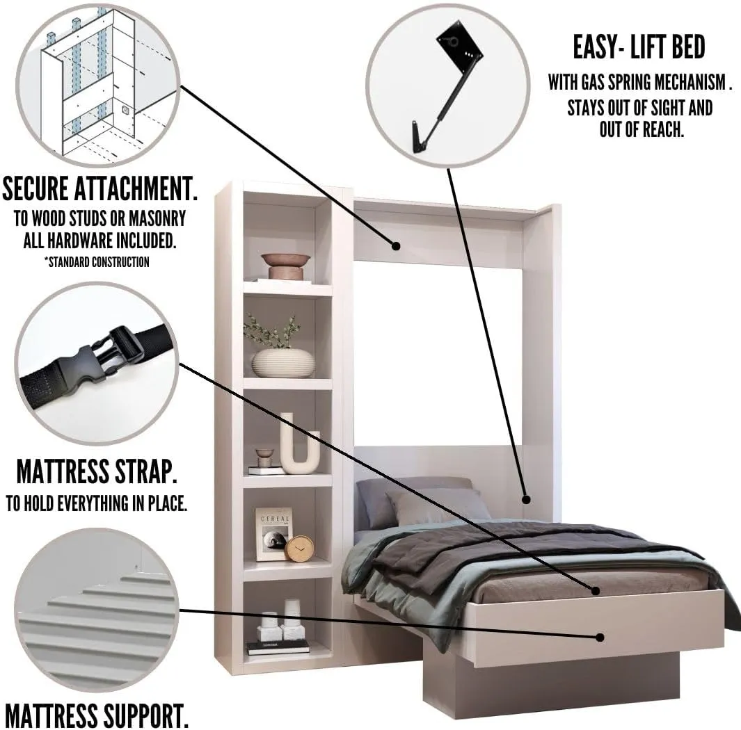 Oakland Living Easy-Lift Twin Murphy Wall Bed in Natural Brown Wood Grain with Bookshelf