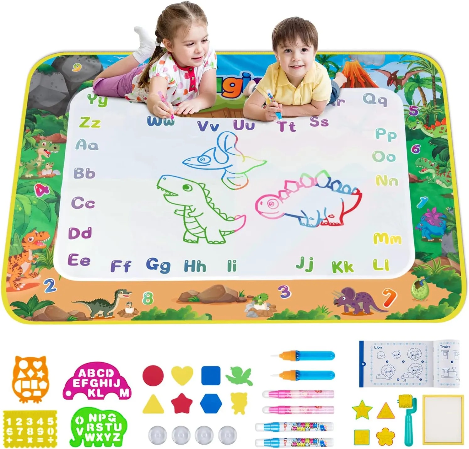 Obuby Water Drawing Mat Kids Doodle Mats Extra Large Dinosaur Coloring Painting Educational Toys Gifts for Boys Girls Toddlers Age 3 Up 58 x 42 Inches