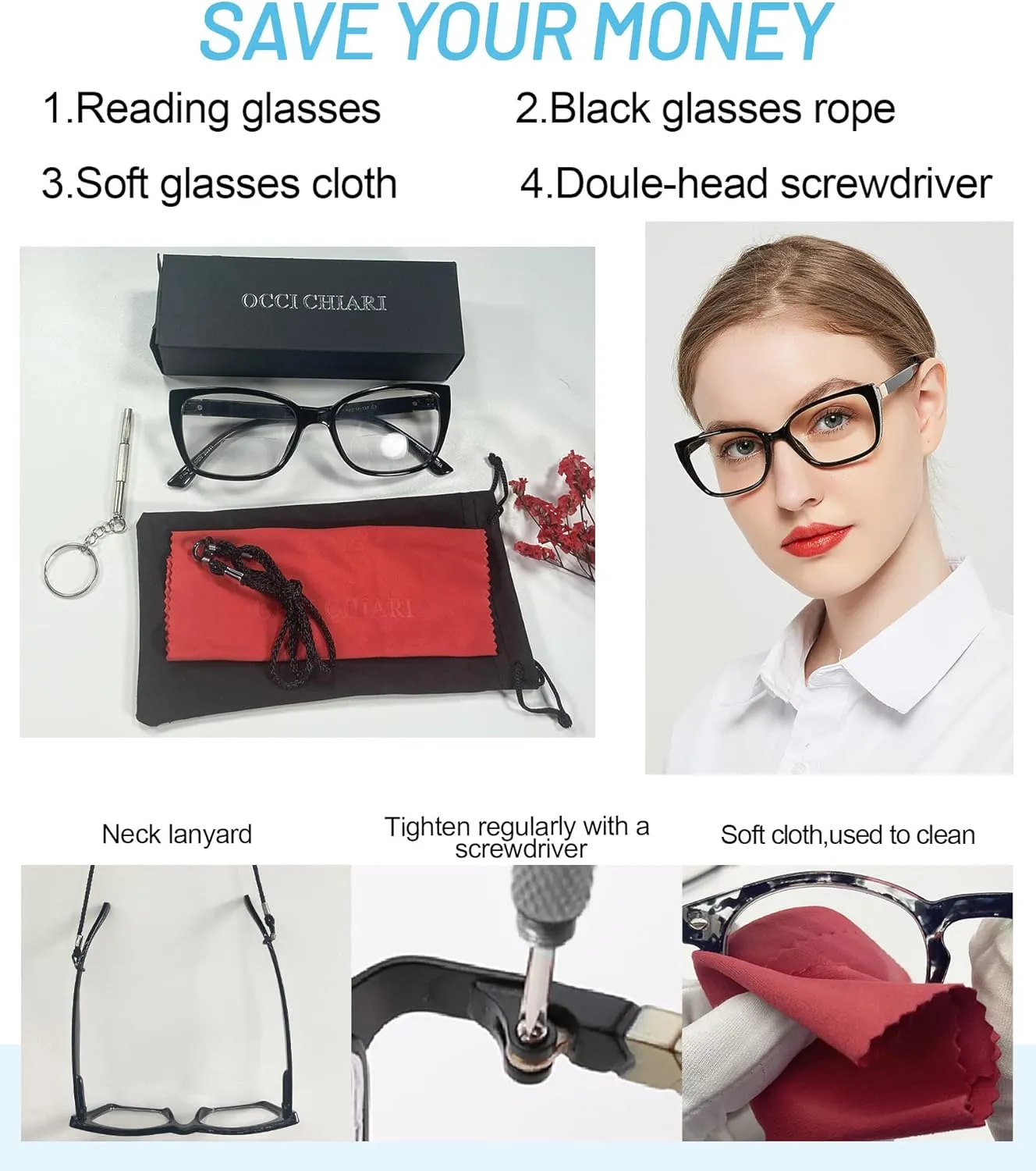 OCCI CHIARI Transition Photochromic Bifocal Reading Glasses for Womens,Square Clear UV Protection Sunglasses Readers