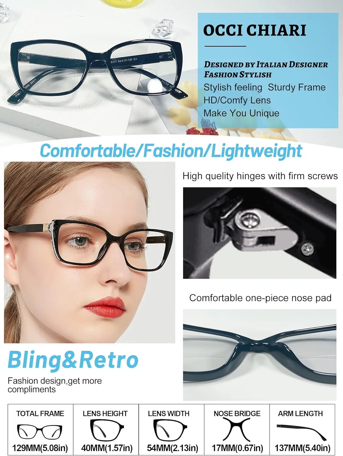 OCCI CHIARI Transition Photochromic Bifocal Reading Glasses for Womens,Square Clear UV Protection Sunglasses Readers