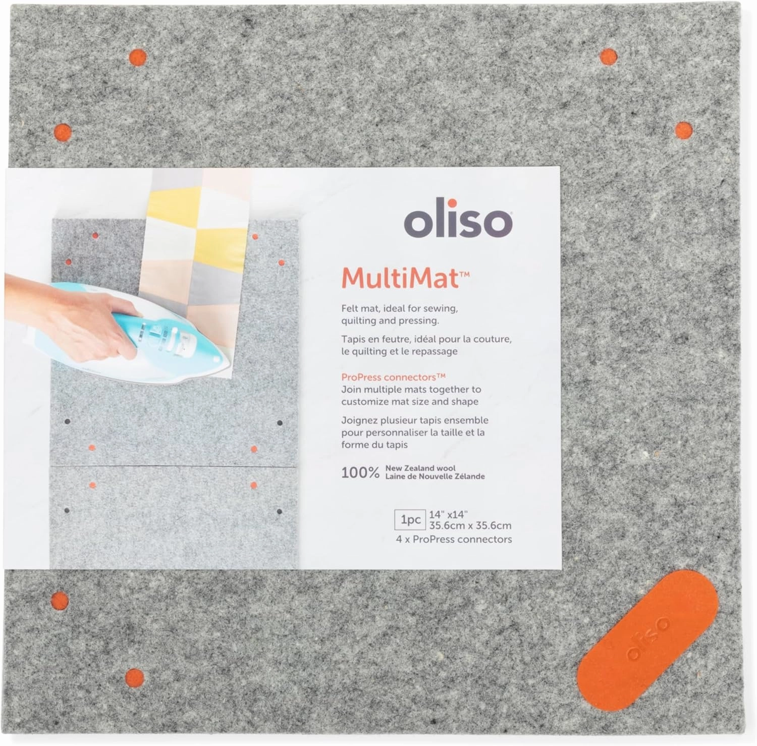 Oliso Multi-Mat Felt Pressing pad - 100% New Zealand Wool, Ideal for Quilting and Sewing - 14”x 14” ½” Thick [Packaging May Vary]