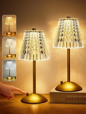 One Fire Nightstand Lamps Set of 2, Dimmable Crystal Table Lamp 3 Colors Gold Lamp,Touch Lamp Bedroom Lamps, Rechargeable Small Lamp, Bedside Lamps Set of 2 for Bedroom Living Room Bathroom Hotel Bar