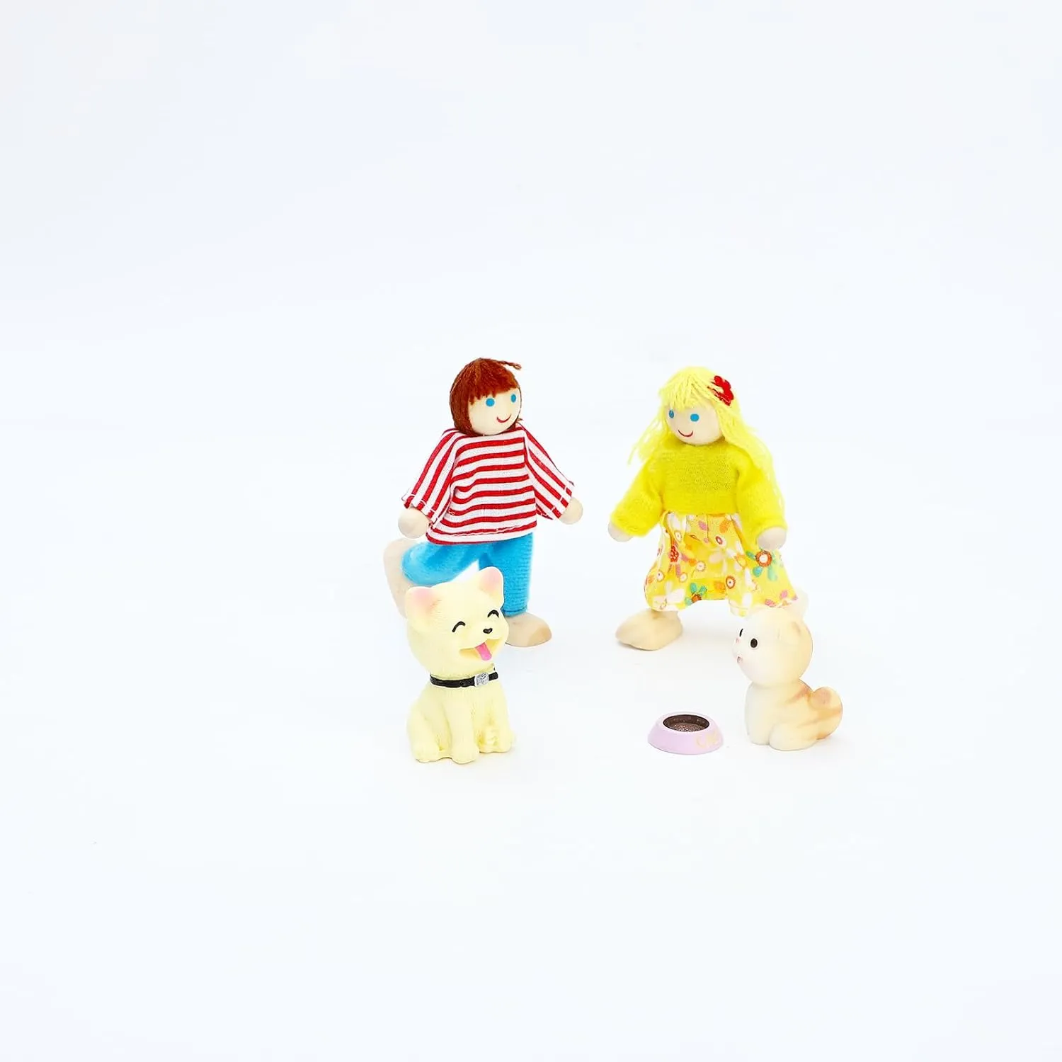 ONEST 20 Pieces Wooden Dollhouse Family Set Mini People Figures Dog Cat Sets Dollhouse Dolls Wooden Doll Family Pretend Play Figures Accessories for Pretend Doll House Toy