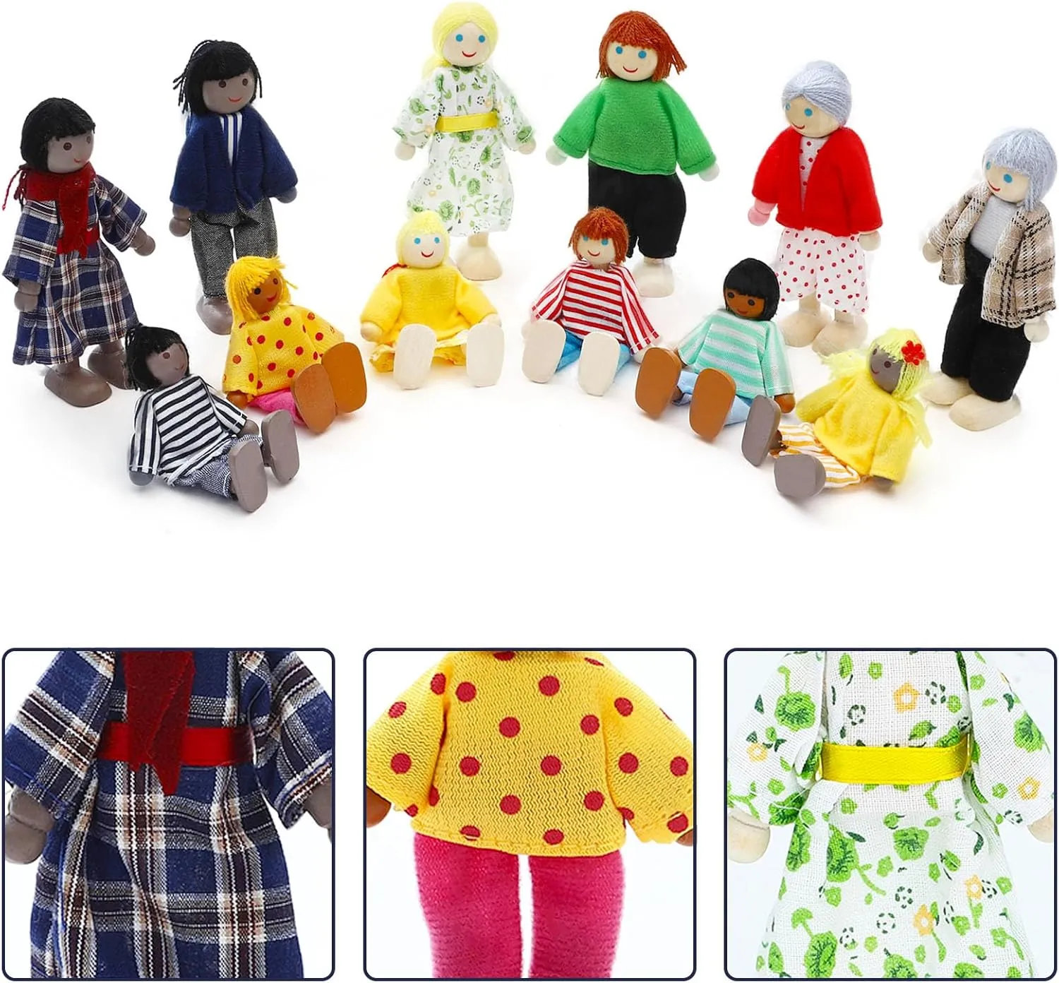 ONEST 23 Pieces Wooden Dollhouse Family Set Mini People Figures Dollhouse Dolls Wooden Doll Family Pretend Play Figures Accessories for Pretend Doll House Toy