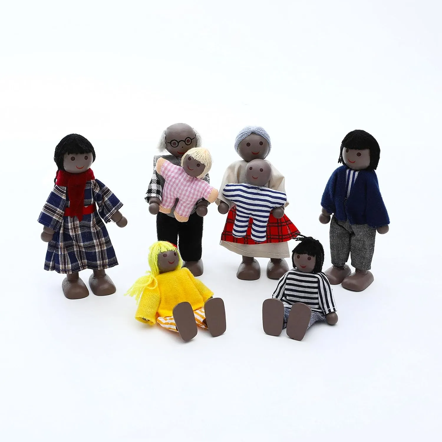 ONEST 23 Pieces Wooden Dollhouse Family Set Mini People Figures Dollhouse Dolls Wooden Doll Family Pretend Play Figures Accessories for Pretend Doll House Toy
