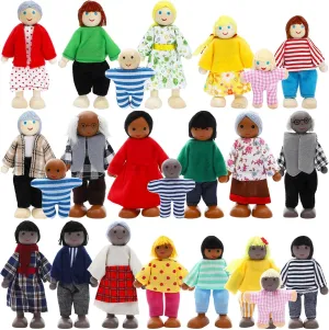 ONEST 23 Pieces Wooden Dollhouse Family Set Mini People Figures Dollhouse Dolls Wooden Doll Family Pretend Play Figures Accessories for Pretend Doll House Toy