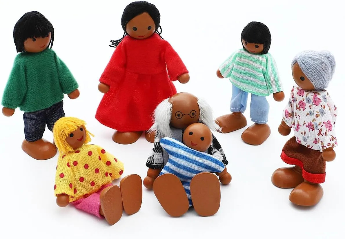 ONEST 23 Pieces Wooden Dollhouse Family Set Mini People Figures Dollhouse Dolls Wooden Doll Family Pretend Play Figures Accessories for Pretend Doll House Toy