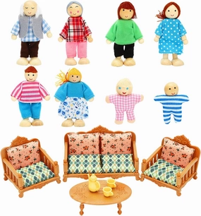 ONEST 15 Pieces Wooden Dollhouse Family Set Mini People Figures Sets Dollhouse Dolls Wooden Doll Family Pretend Play Figures Accessories for Pretend Doll House Toy