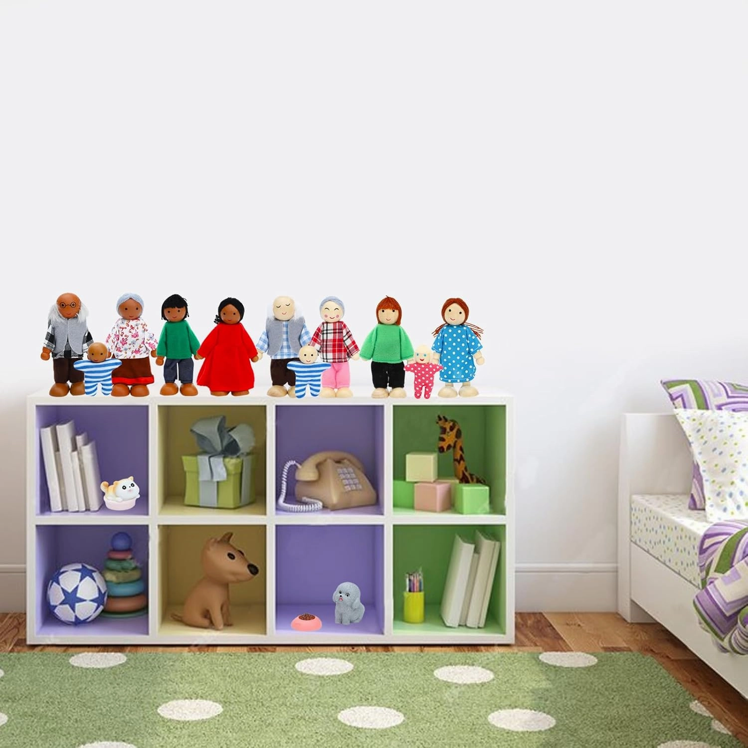 ONEST 19 Pieces Wooden Dollhouse Family Set Mini People Figures Sets Dollhouse Dolls Wooden Doll Family Pretend Play Figures Accessories for Pretend Dollhouse Toy