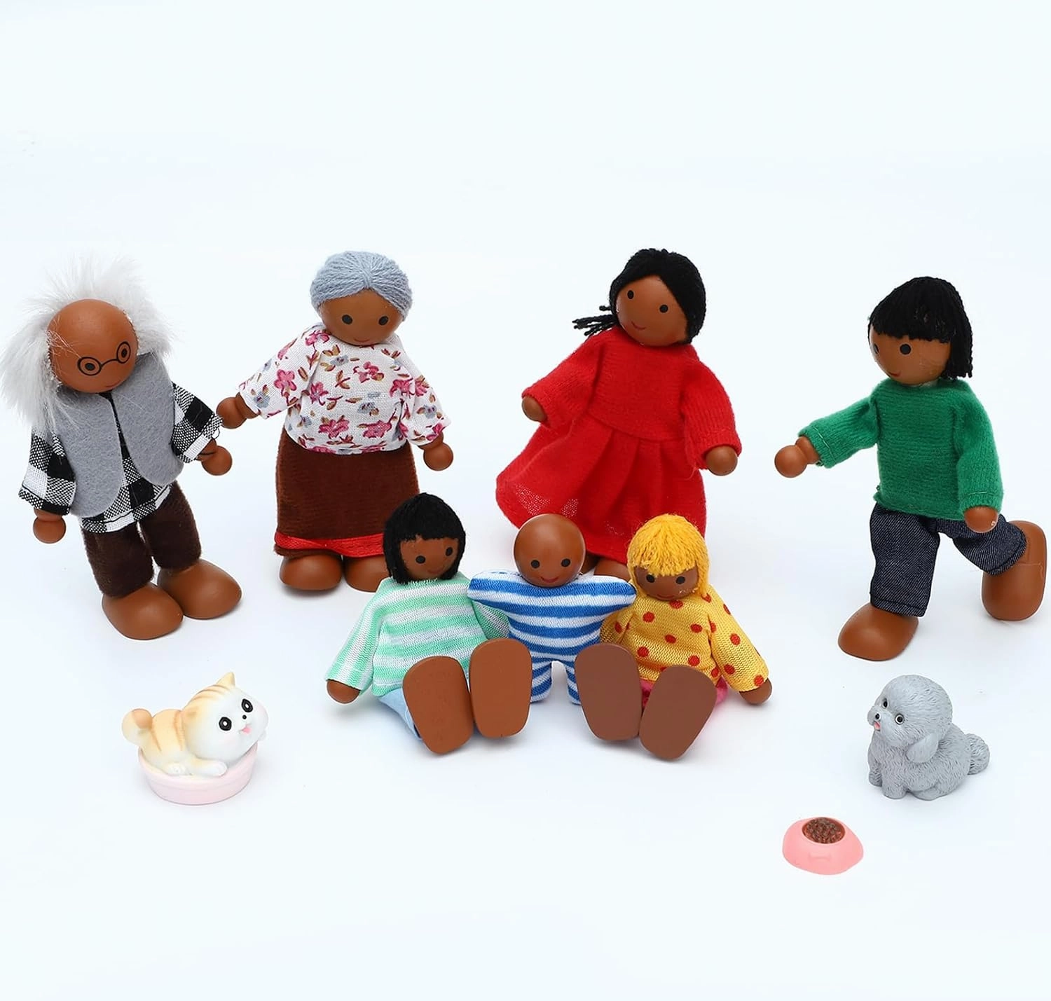 ONEST 19 Pieces Wooden Dollhouse Family Set Mini People Figures Sets Dollhouse Dolls Wooden Doll Family Pretend Play Figures Accessories for Pretend Dollhouse Toy
