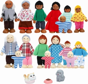 ONEST 19 Pieces Wooden Dollhouse Family Set Mini People Figures Sets Dollhouse Dolls Wooden Doll Family Pretend Play Figures Accessories for Pretend Dollhouse Toy