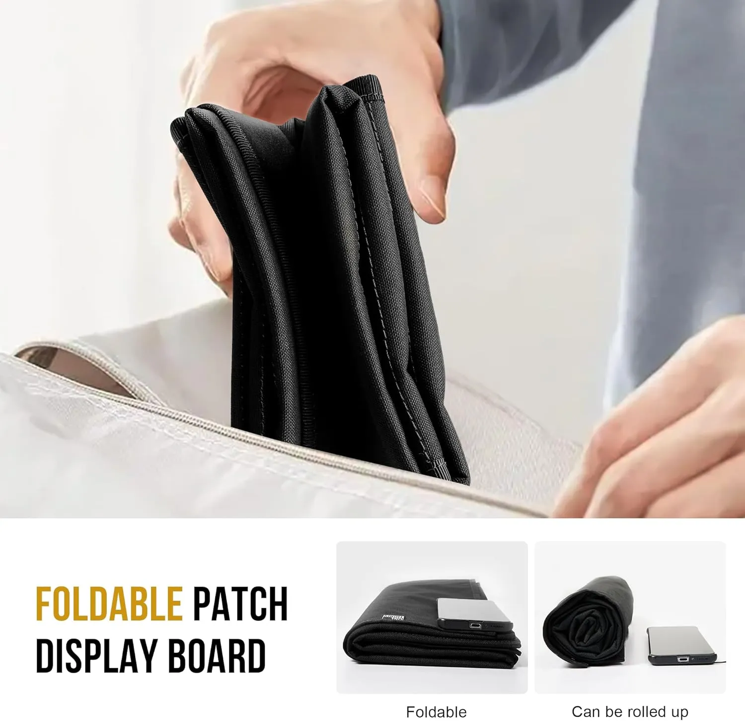 OneTigris Tactical Patch Display, 43"x27.5" Military Patch Display Board Organizer Foldable Patch Holder with Loop Surface, Steel Ring for Army Combat Morale Emblems