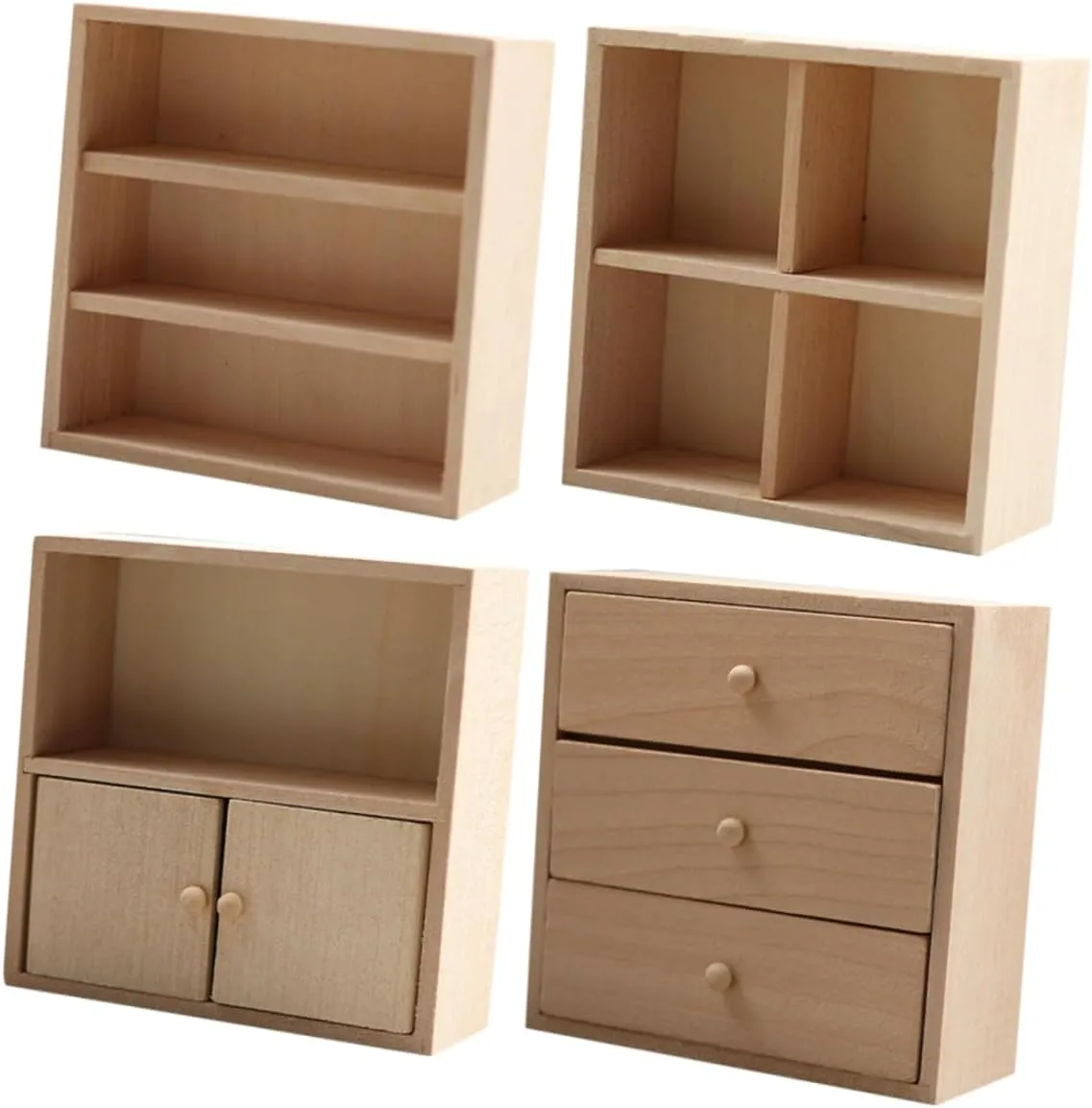 Operitacx 4pcs Miniature Wooden Furniture for Dollhouse Realistic DIY Cabinet Bookshelf Solid Wood Miniature Bedroom Accessories for Creative Learning Home Decor