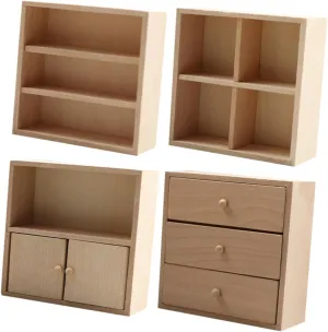 Operitacx 4pcs Miniature Wooden Furniture for Dollhouse Realistic DIY Cabinet Bookshelf Solid Wood Miniature Bedroom Accessories for Creative Learning Home Decor