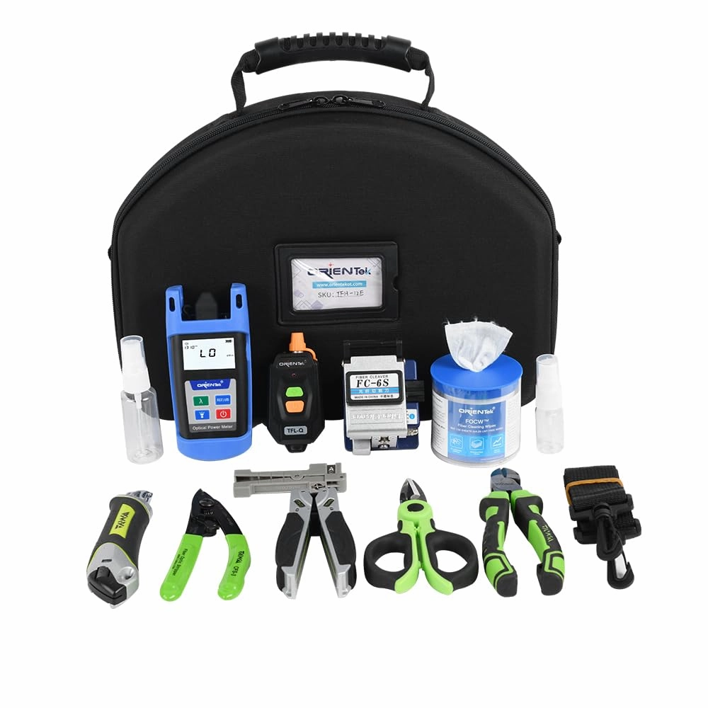 ORIENTEK TFH-12E FTTH Tool Set Optic Fiber Loss Tester Loss Test Kit Fiber Cleaver   Optical Power Meter   Visual Fault Locator  Strippers Adapt to All Indoor and Outdoor Operating (TFH-12E-R)