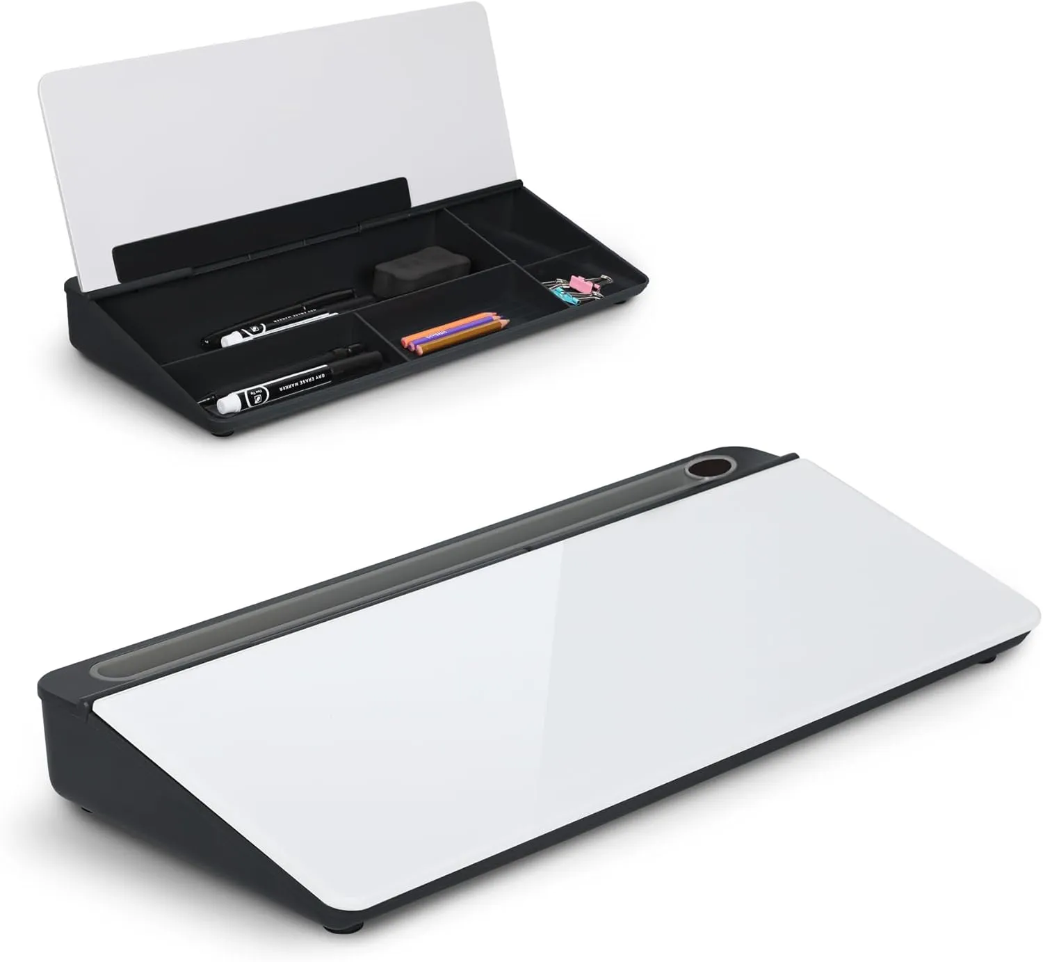 ORIENTOOLS Small Glass Desktop Whiteboard, Desk Whiteboard, to-do List Memo Desk Dry Erase Board with Storage, Computer Pad & Keyboard Stand, Desk Organizers with Accessories for Office, Home, School