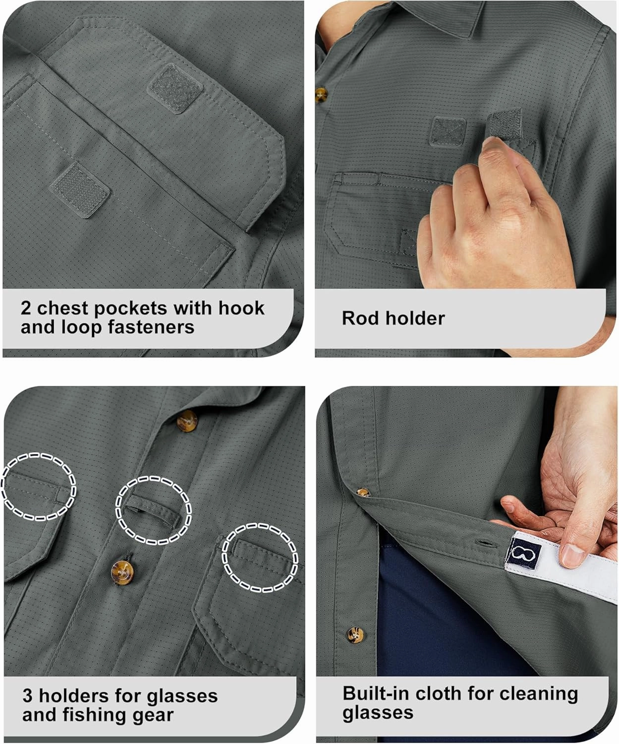 Outdoor Ventures Men's Lightweight Short Sleeve Fishing Shirt UPF 50 Button Down Quick Dry Cooling Hiking Travel Safari Shirt