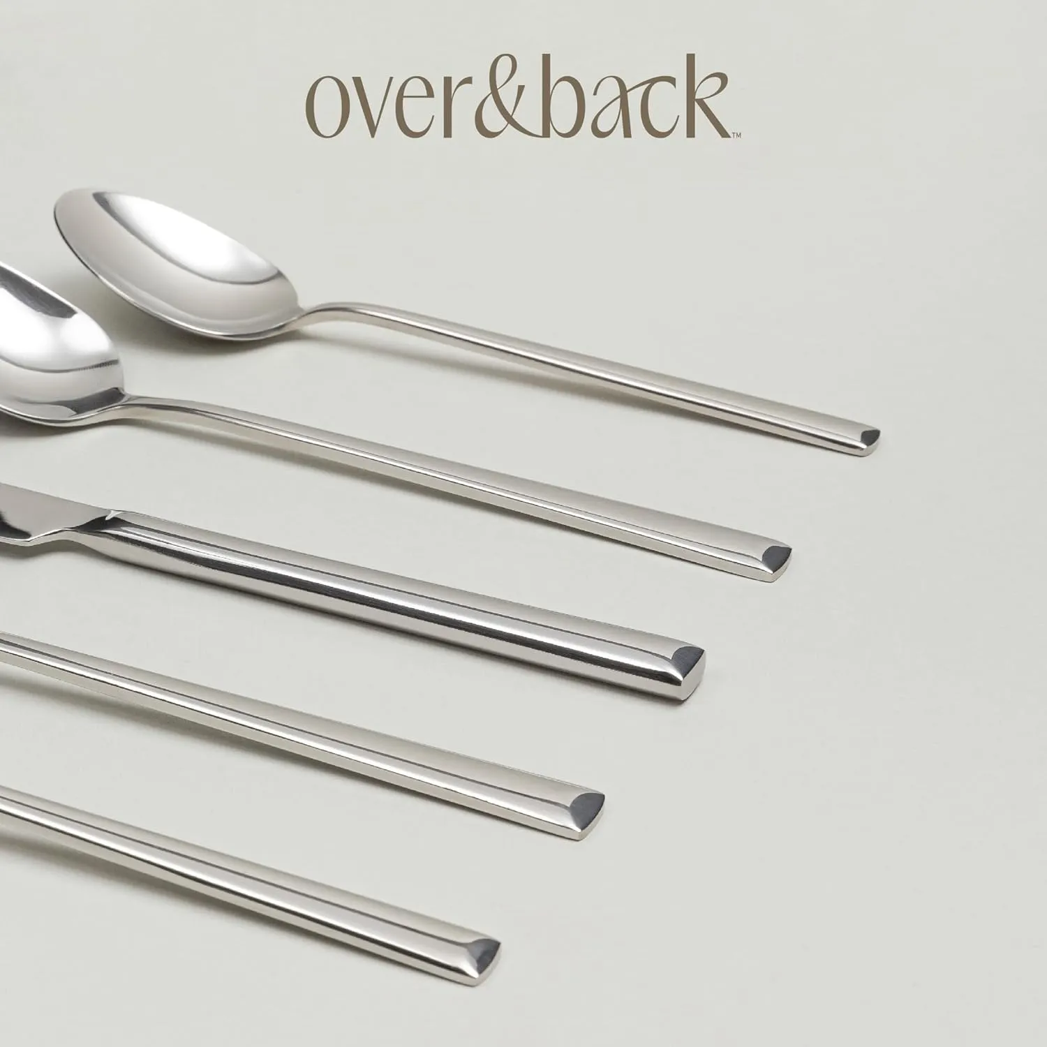 over&back 20pc Modern Flatware Cutlery Set - Comes with 4 Dinner Forks, 4 Salad Forks, 4 Dinner Knives, 4 Dinner Spoons, and 4 Teaspoons - 18/8 Stainless Steel - Dishwasher-Safe - Mirror Stainless
