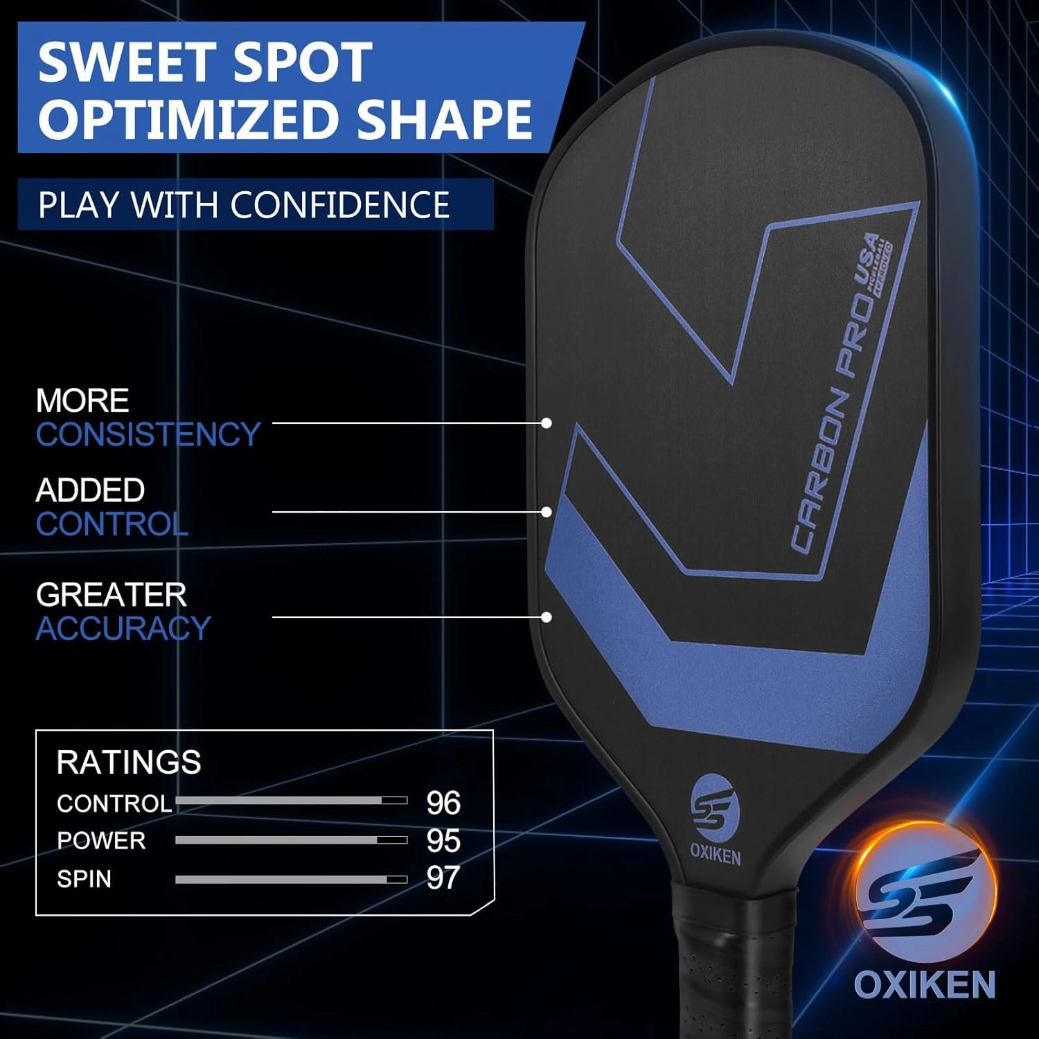 OXIKEN 10/13/16 mm Pickleball Paddles 2025 USAPA Approved T700 Carbon Fiber Pickle Paddle (CFS), High Grit & Spin, Honeycomb Core, 5.5” Elongated Handle, Anti Slip Sweat Absorbing Grip with Cover Case